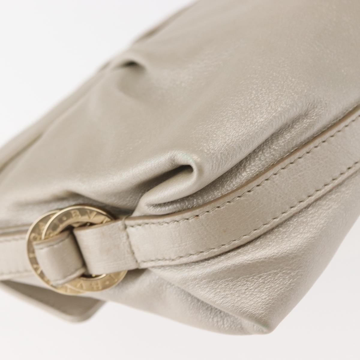 BVLGARI Chandra Shoulder Bag Leather Silver Gold Auth hk3110
