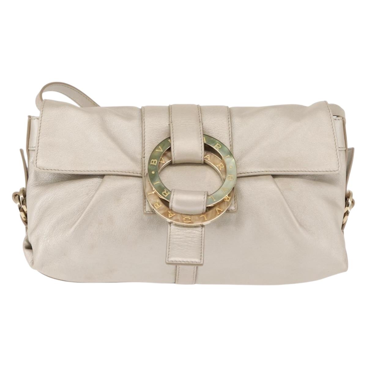 BVLGARI Chandra Shoulder Bag Leather Silver Gold Auth hk3110