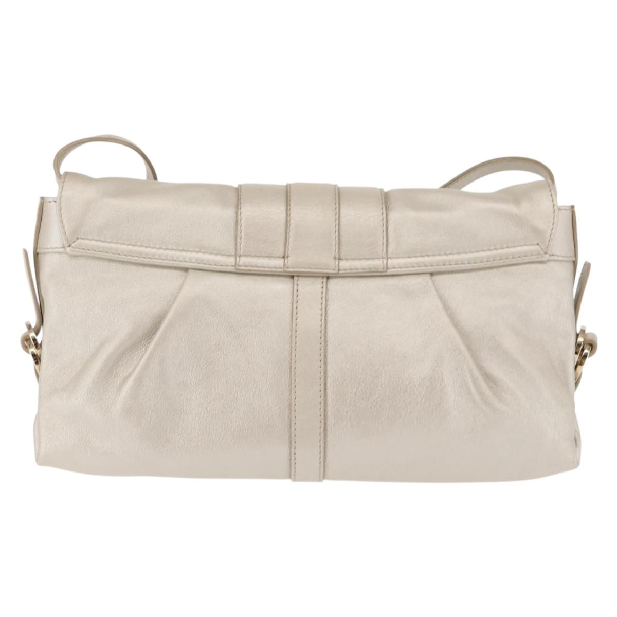 BVLGARI Chandra Shoulder Bag Leather Silver Gold Auth hk3110