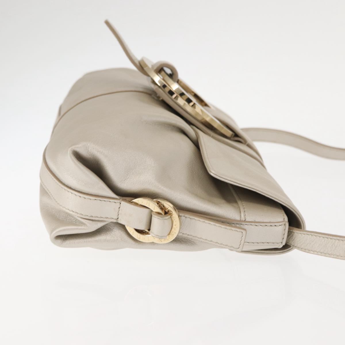 BVLGARI Chandra Shoulder Bag Leather Silver Gold Auth hk3110
