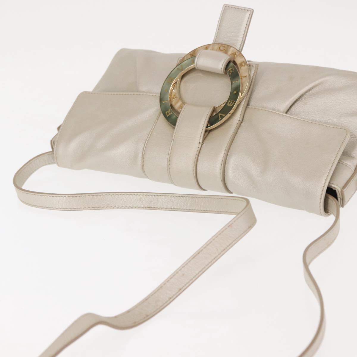 BVLGARI Chandra Shoulder Bag Leather Silver Gold Auth hk3110