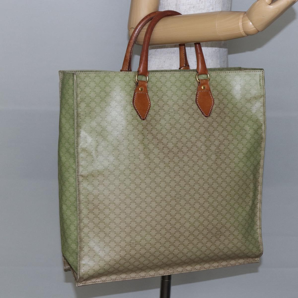 CELINE Macadam Canvas Hand Bag PVC Leather Beige Gold Auth hk3111