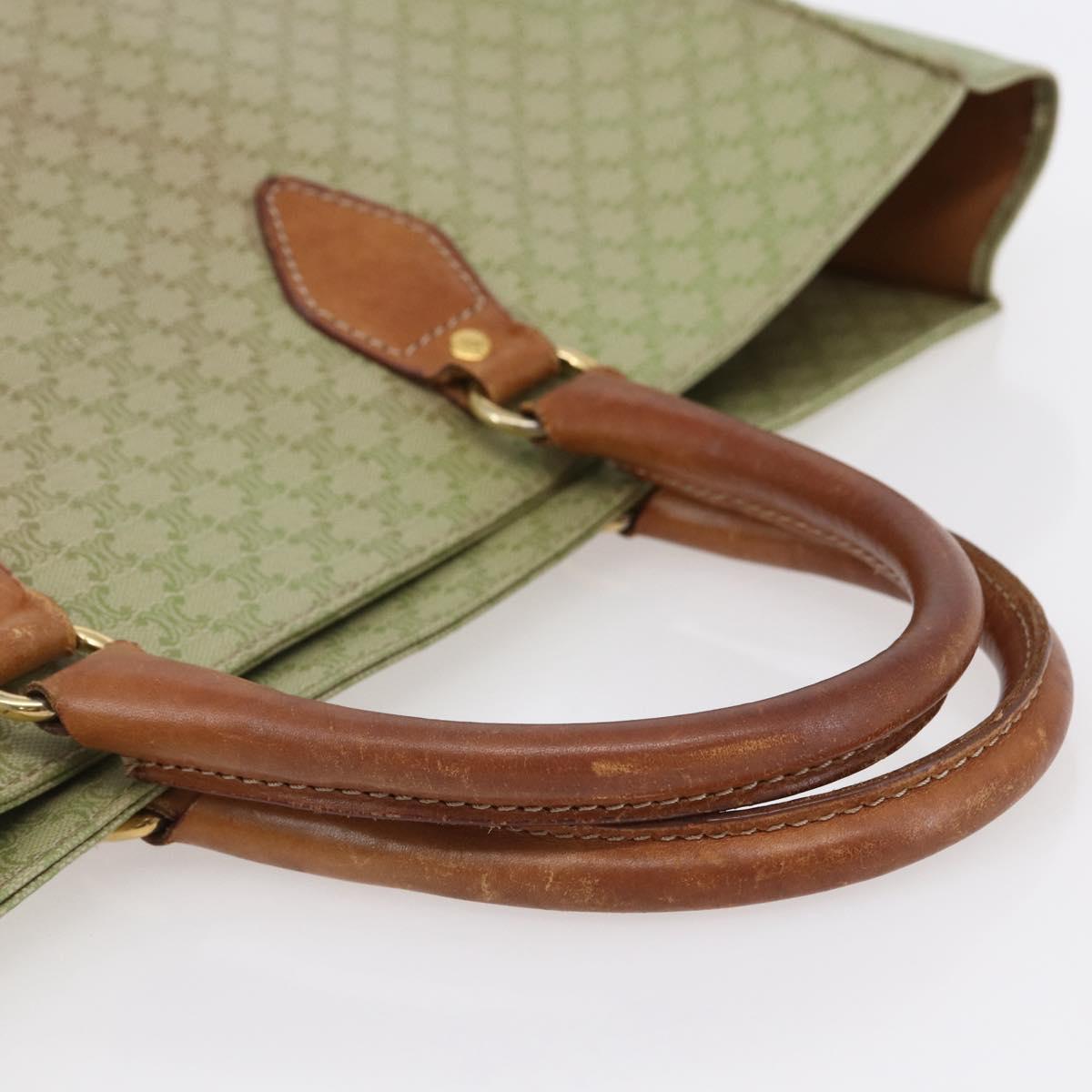 CELINE Macadam Canvas Hand Bag PVC Leather Beige Gold Auth hk3111