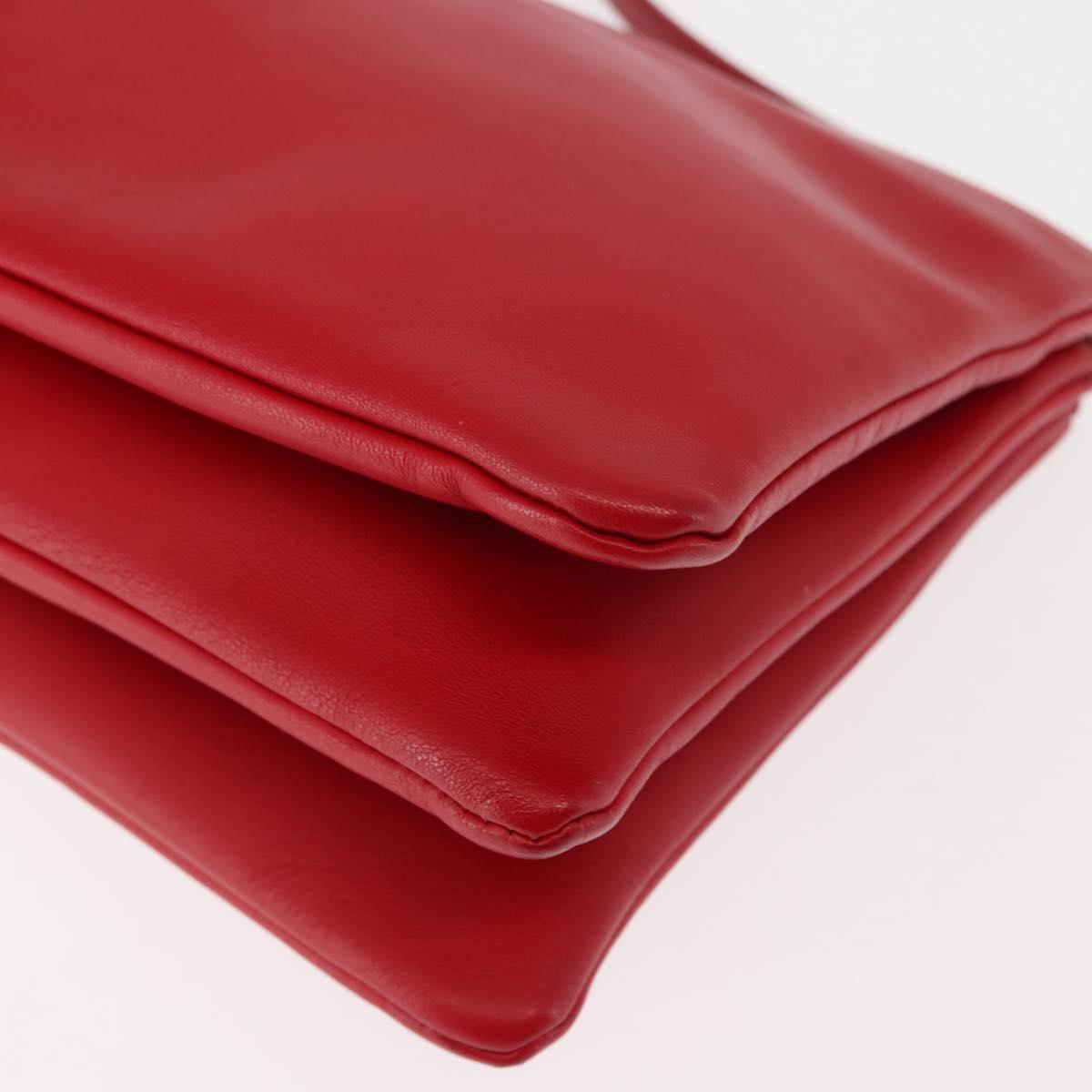 CELINE Trio large Shoulder Bag Leather Red Gold Auth hk3112