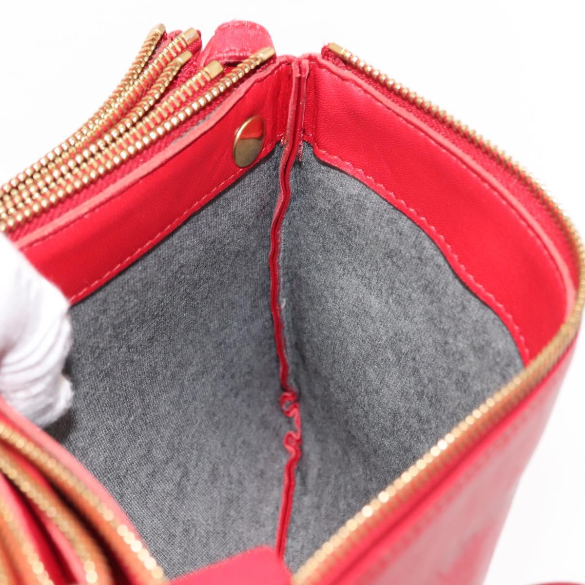 CELINE Trio large Shoulder Bag Leather Red Gold Auth hk3112