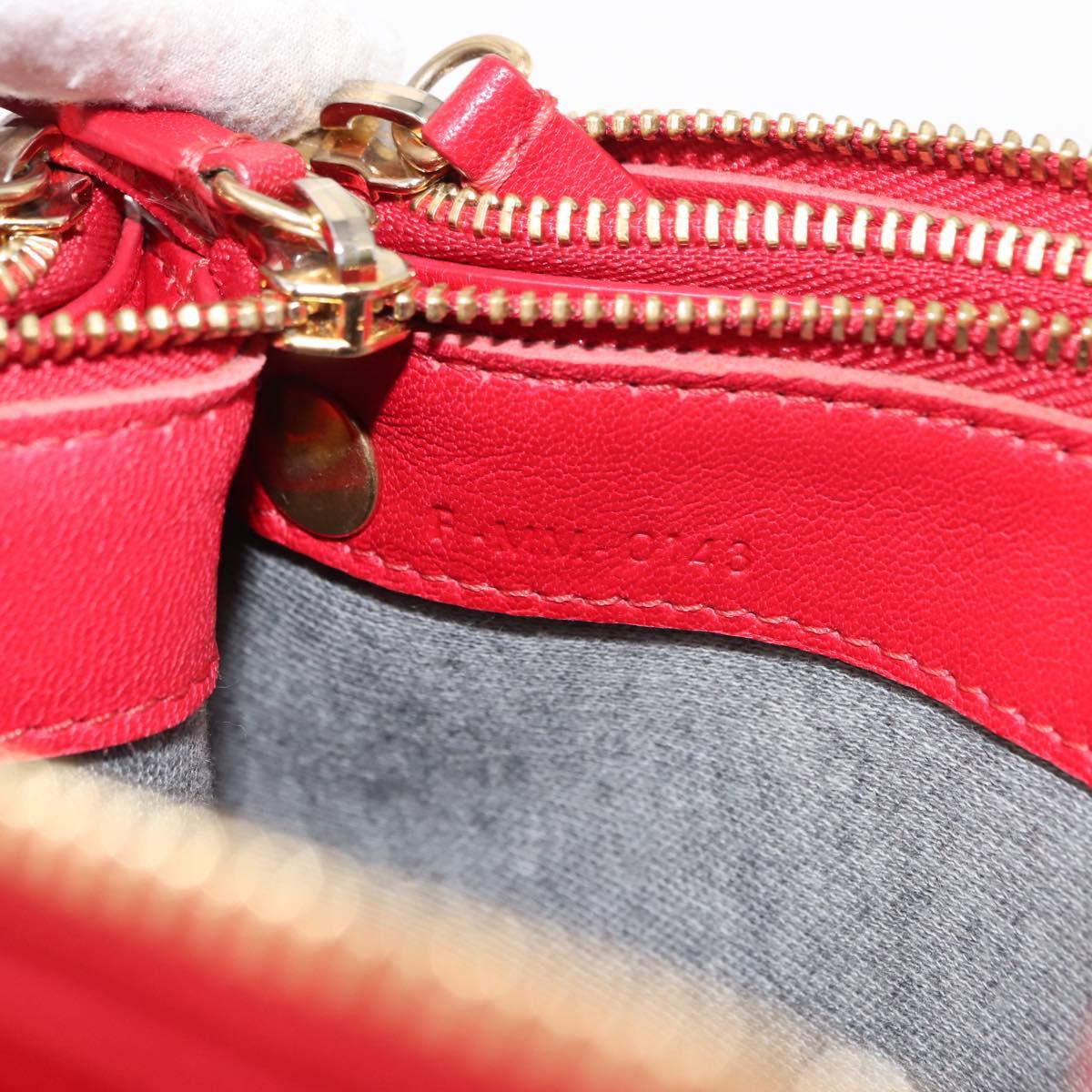 CELINE Trio large Shoulder Bag Leather Red Gold Auth hk3112
