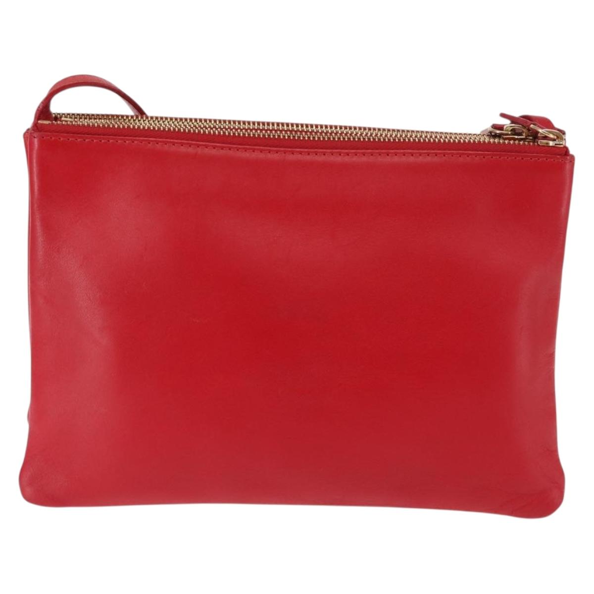 CELINE Trio large Shoulder Bag Leather Red Gold Auth hk3112