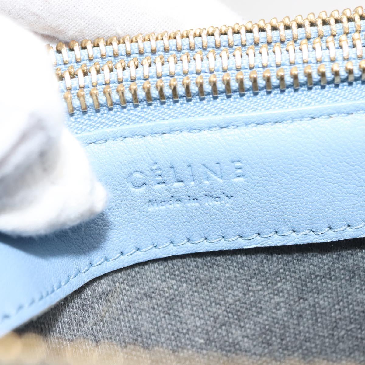 CELINE Trios Mall Shoulder Bag Leather Blue Gold Auth hk3113