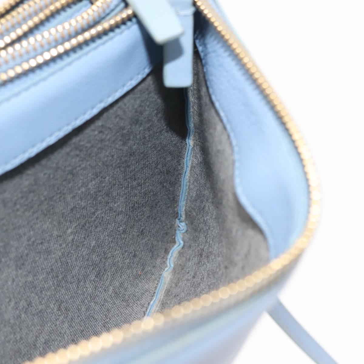 CELINE Trios Mall Shoulder Bag Leather Blue Gold Auth hk3113