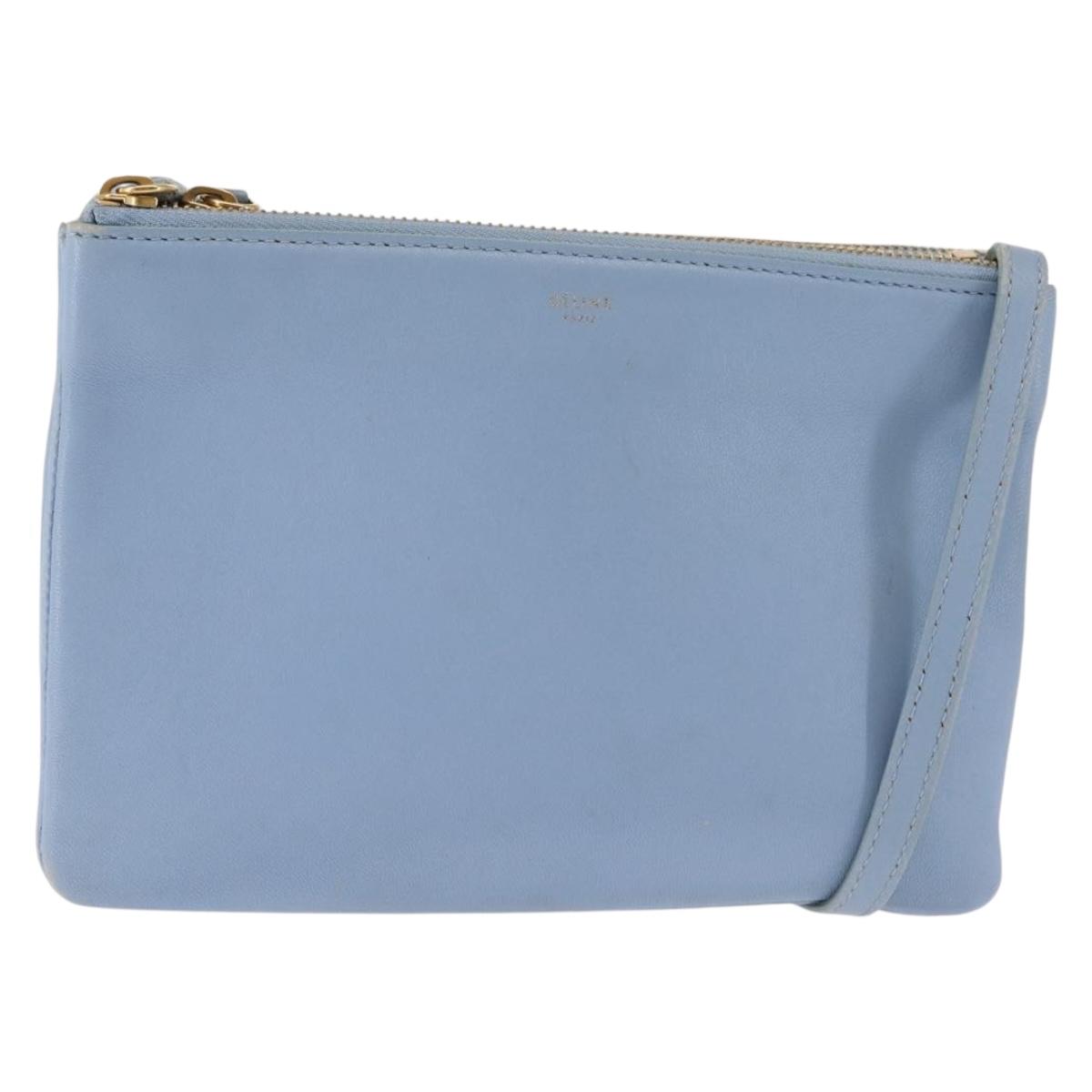 CELINE Trios Mall Shoulder Bag Leather Blue Gold Auth hk3113