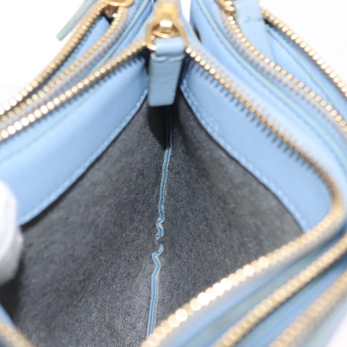 CELINE Trios Mall Shoulder Bag Leather Blue Gold Auth hk3113