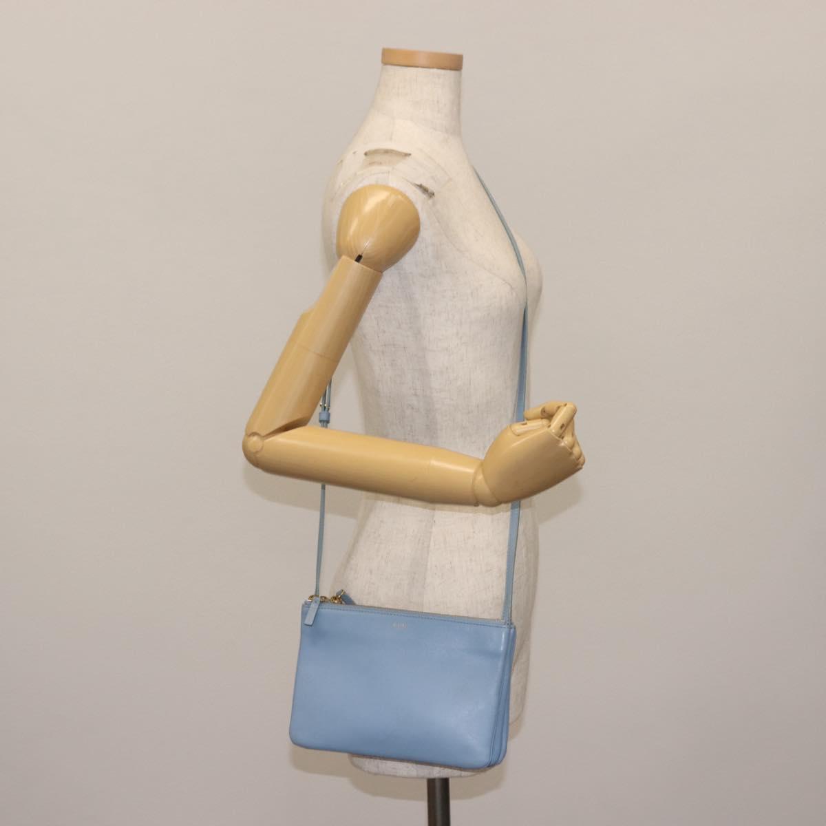 CELINE Trios Mall Shoulder Bag Leather Blue Gold Auth hk3113