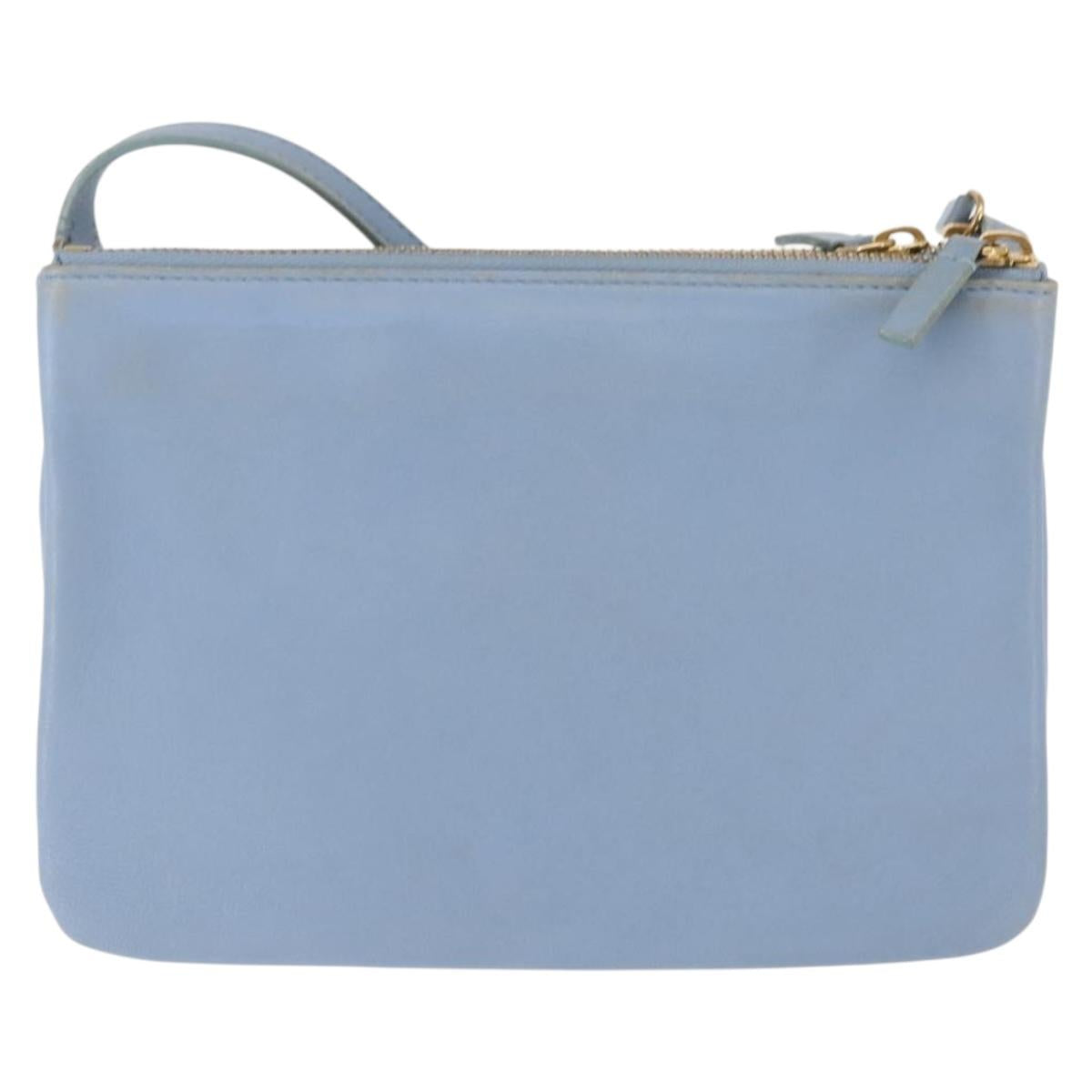 CELINE Trios Mall Shoulder Bag Leather Blue Gold Auth hk3113