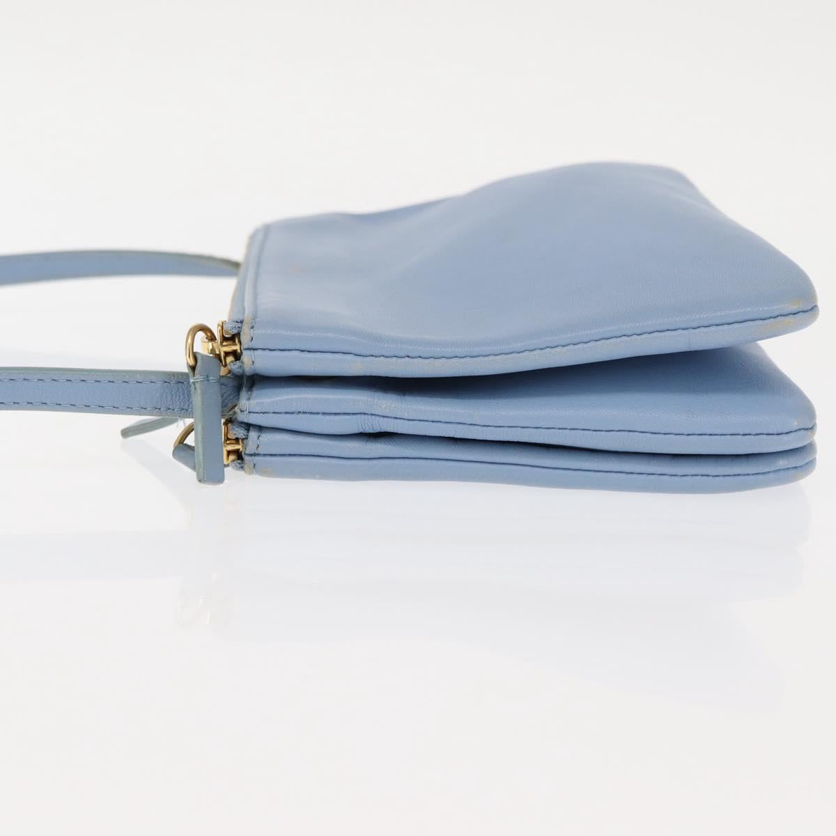 CELINE Trios Mall Shoulder Bag Leather Blue Gold Auth hk3113