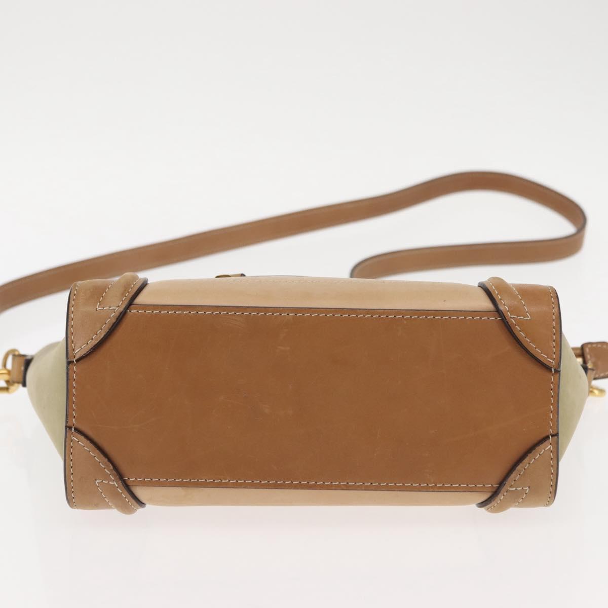 CELINE Luggage Nano Hand Bag Leather 2way Beige Auth hk3114