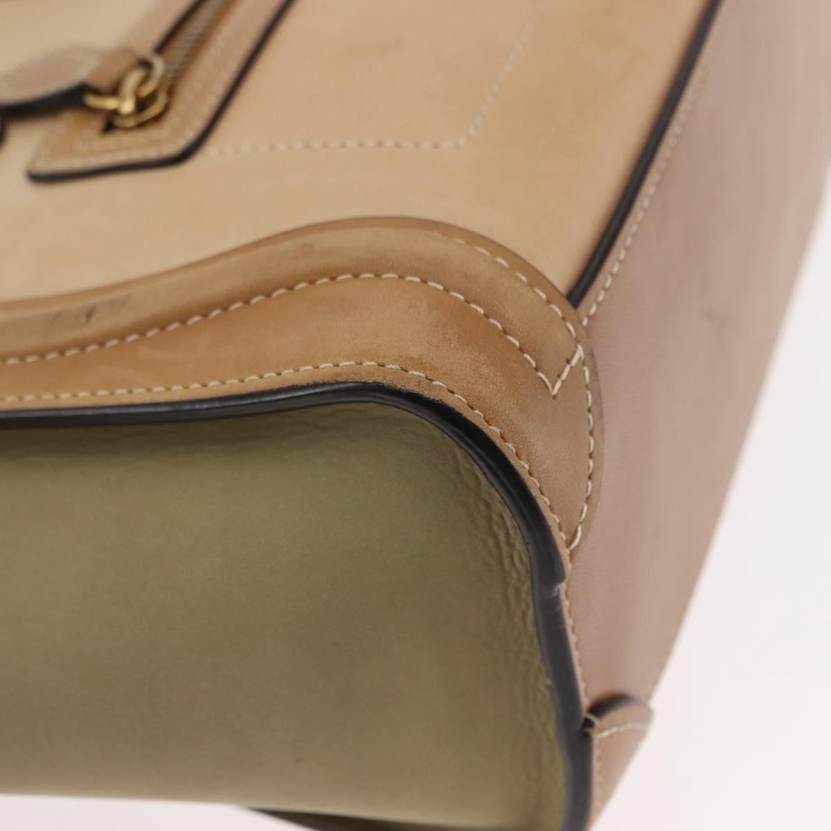 CELINE Luggage Nano Hand Bag Leather 2way Beige Auth hk3114