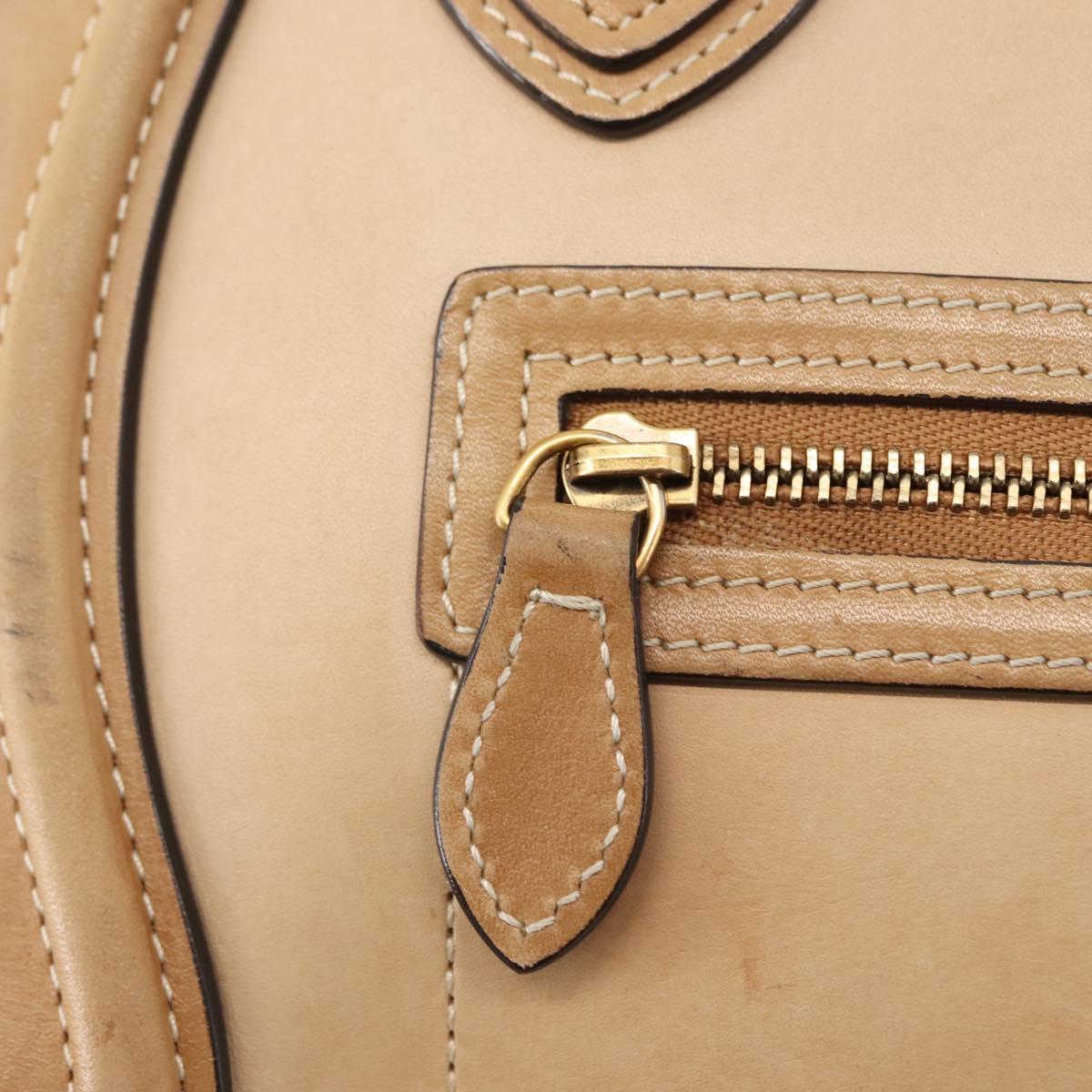 CELINE Luggage Nano Hand Bag Leather 2way Beige Auth hk3114