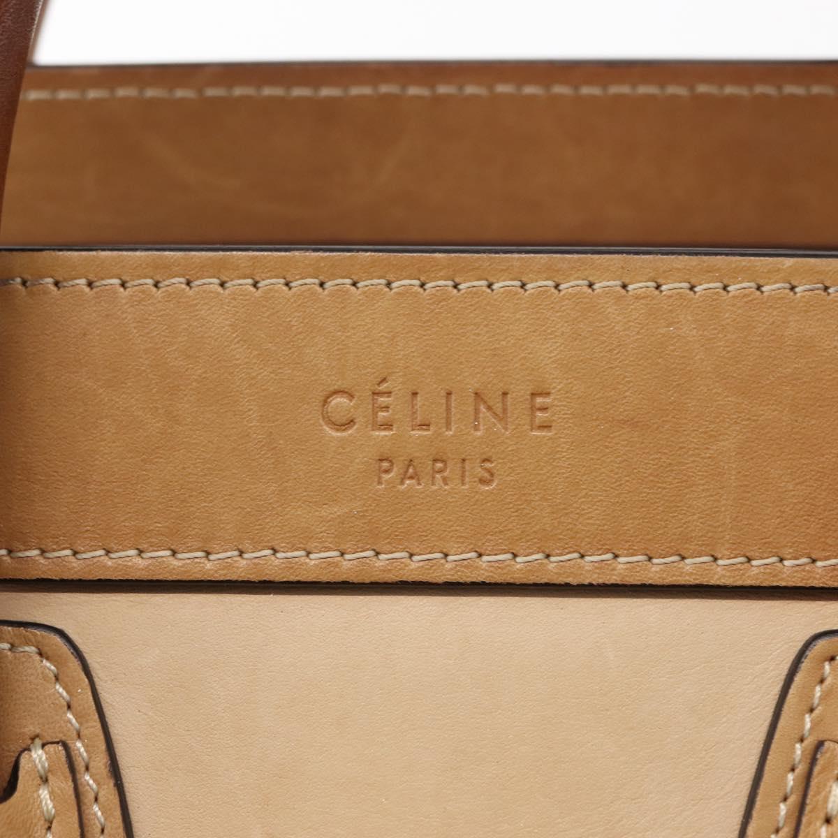 CELINE Luggage Nano Hand Bag Leather 2way Beige Auth hk3114
