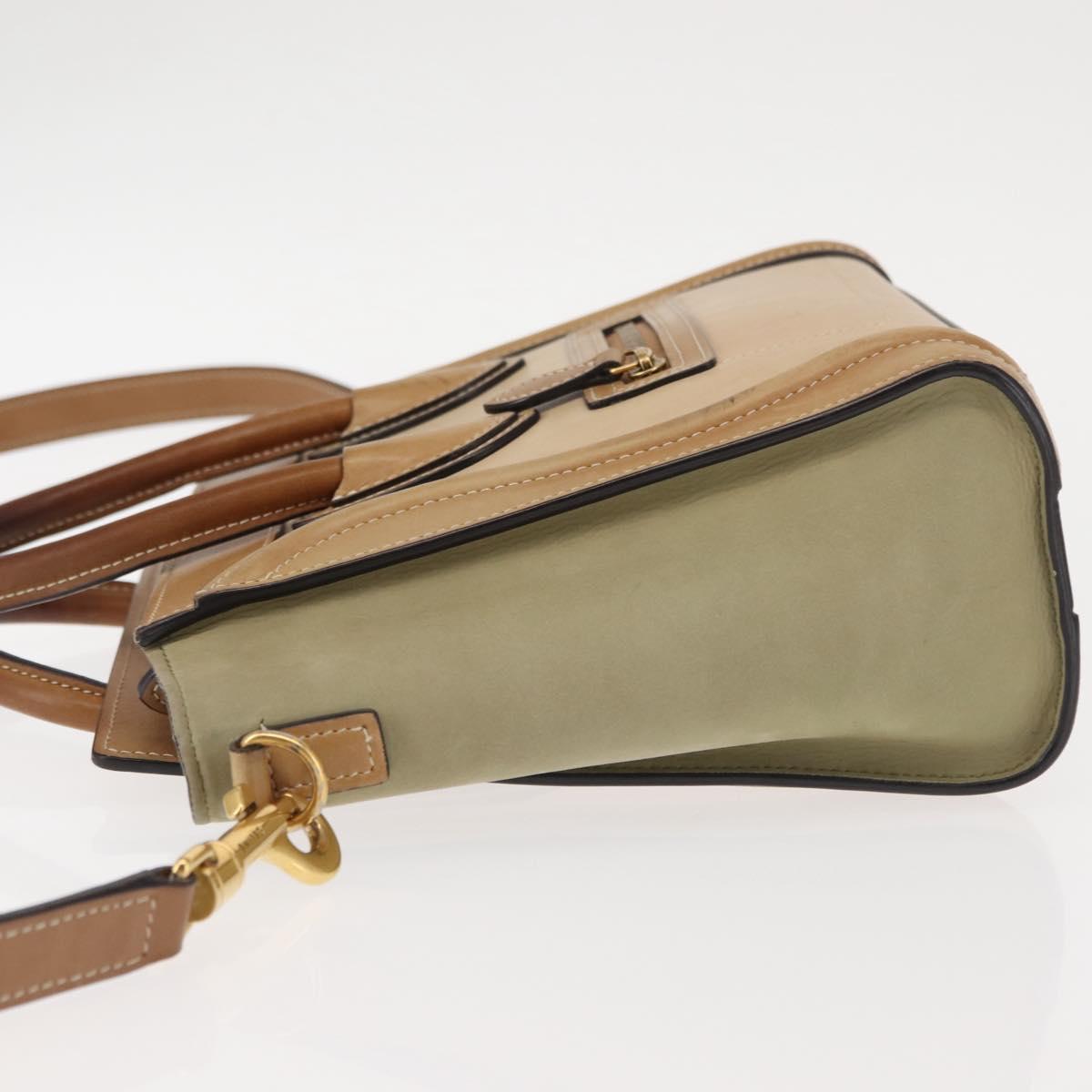 CELINE Luggage Nano Hand Bag Leather 2way Beige Auth hk3114