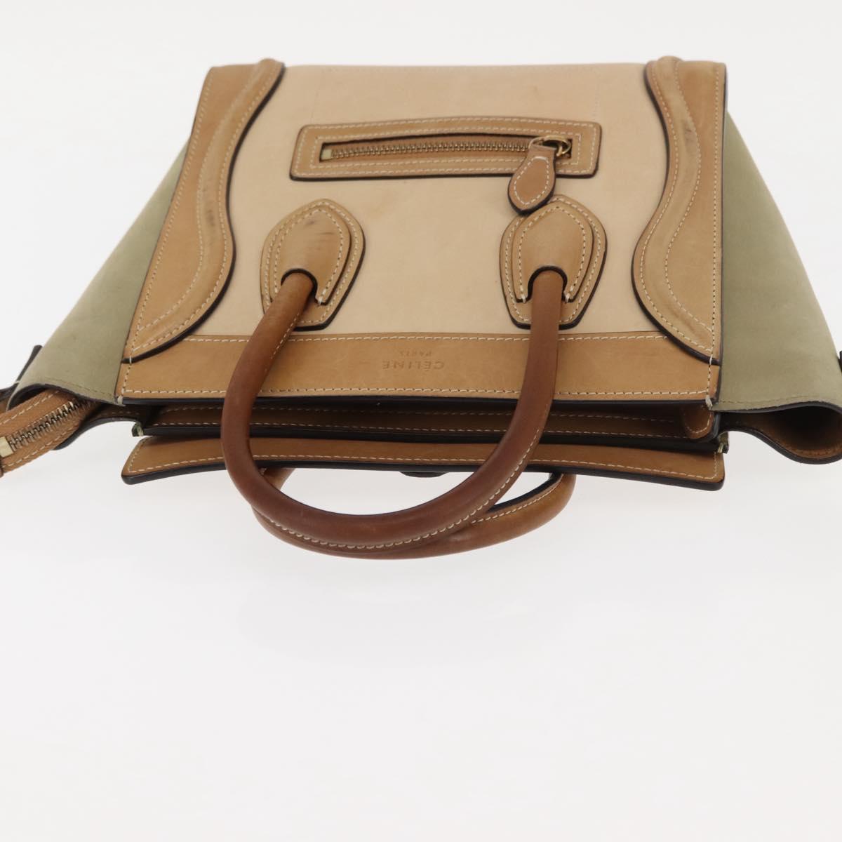 CELINE Luggage Nano Hand Bag Leather 2way Beige Auth hk3114