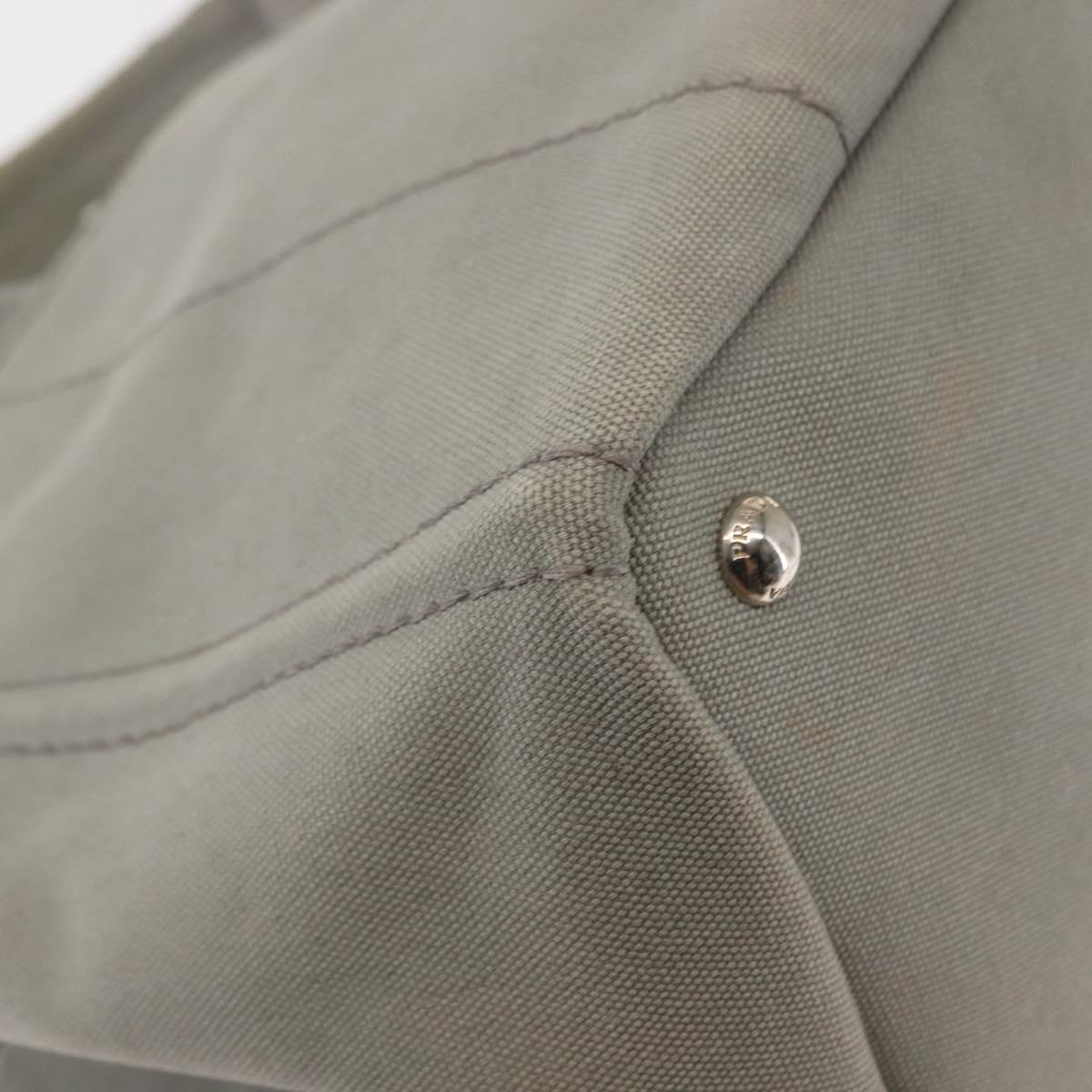 PRADA Canapa MM Hand Bag Canvas Gray Silver Auth hk3116