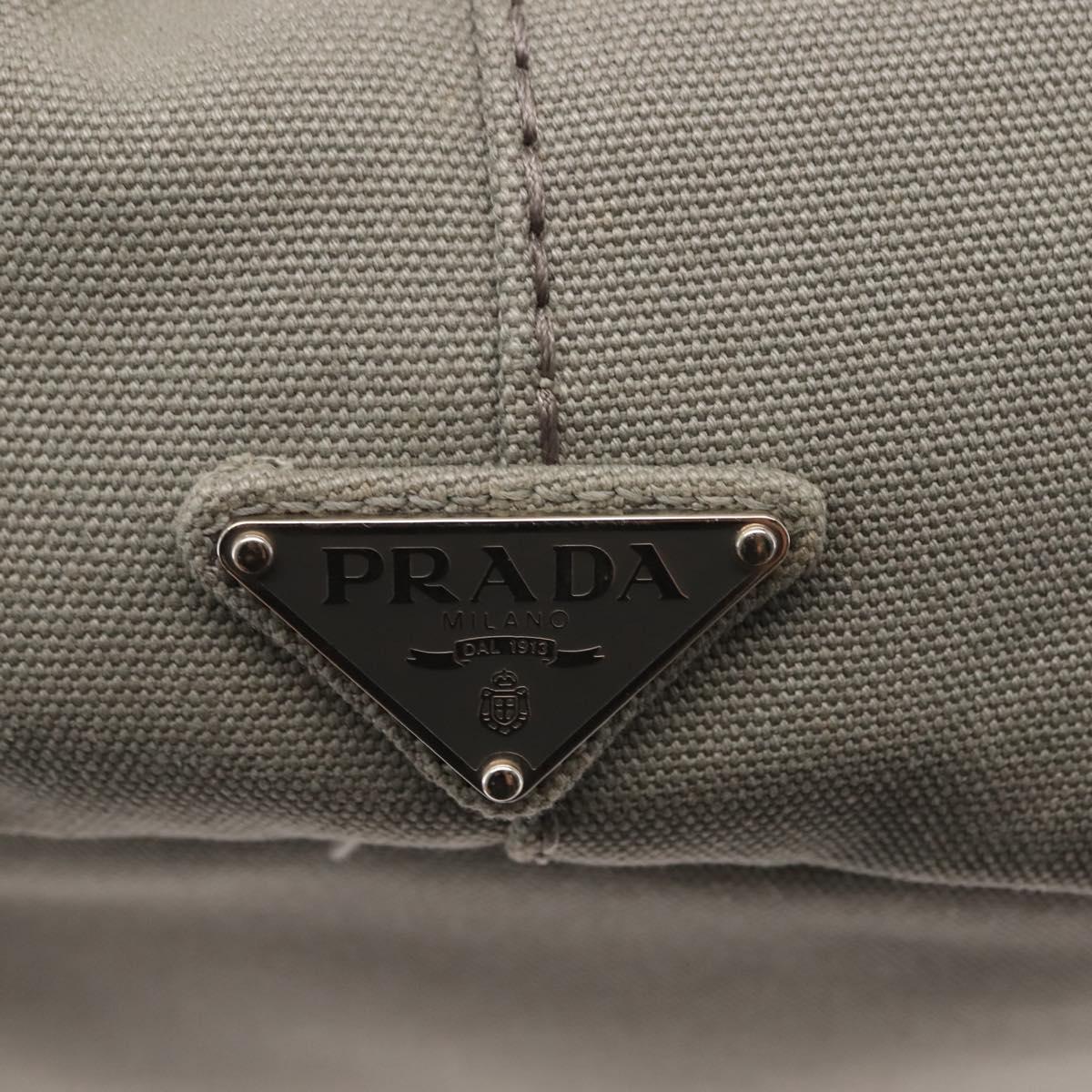 PRADA Canapa MM Hand Bag Canvas Gray Silver Auth hk3116