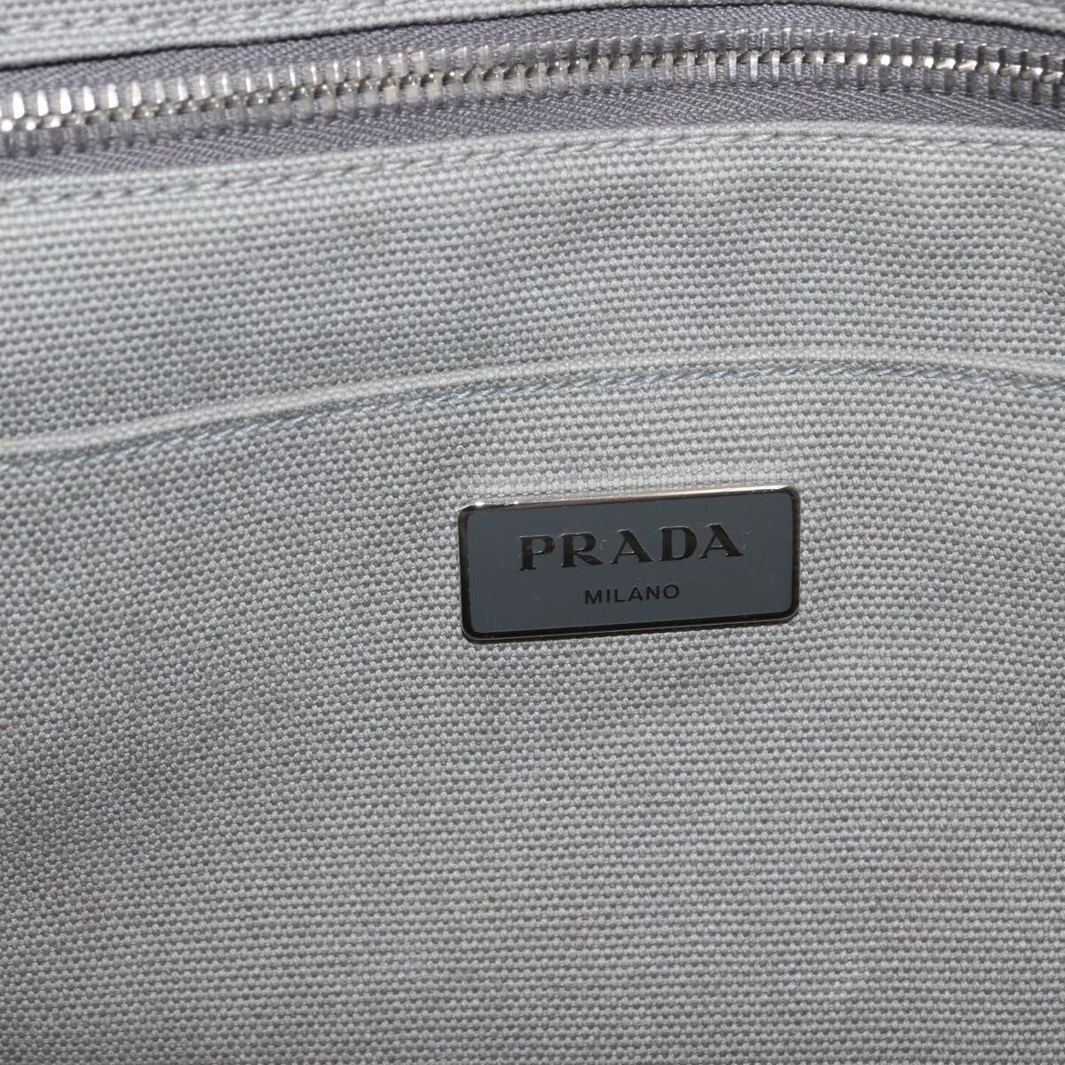 PRADA Canapa MM Hand Bag Canvas Gray Silver Auth hk3116