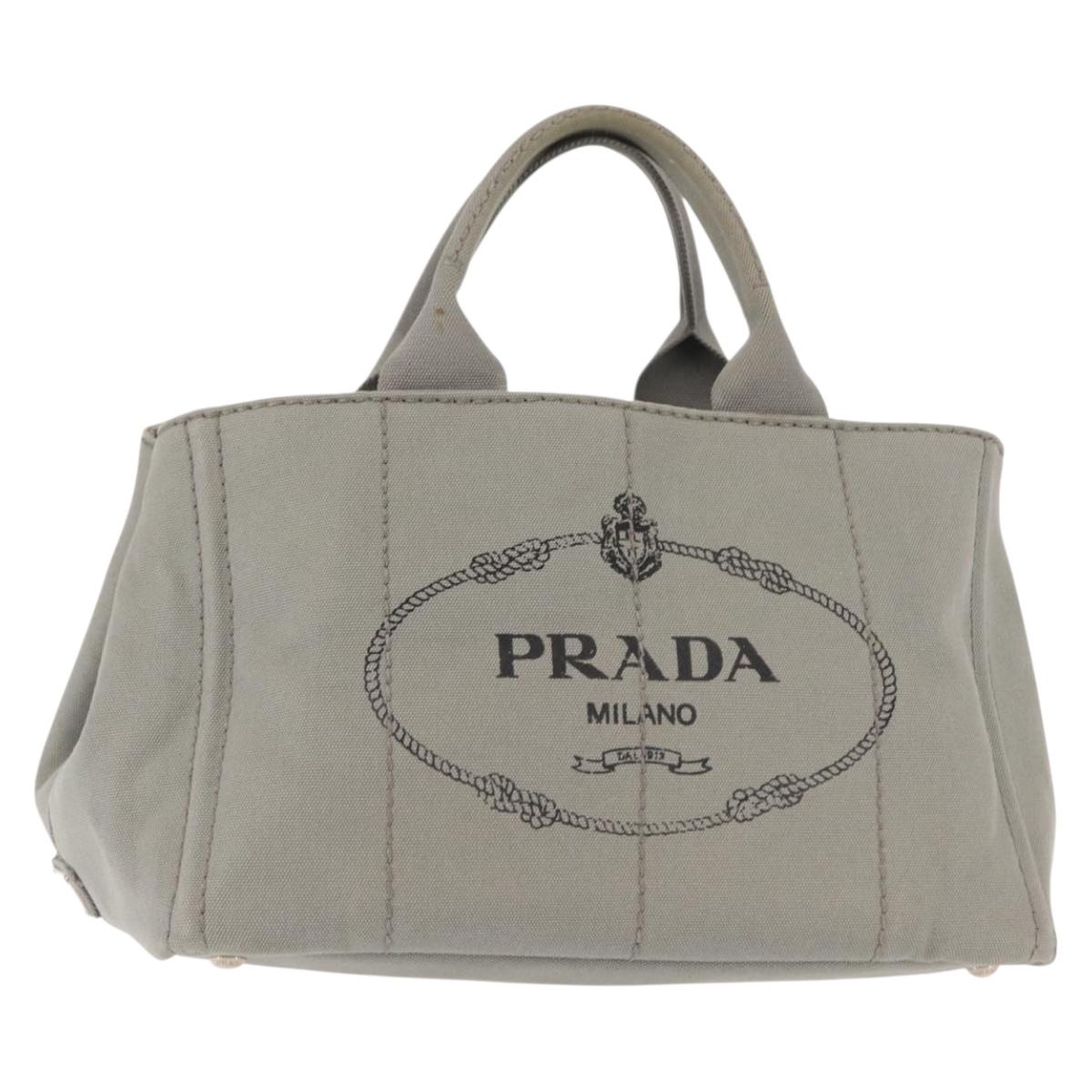 PRADA Canapa MM Hand Bag Canvas Gray Silver Auth hk3116
