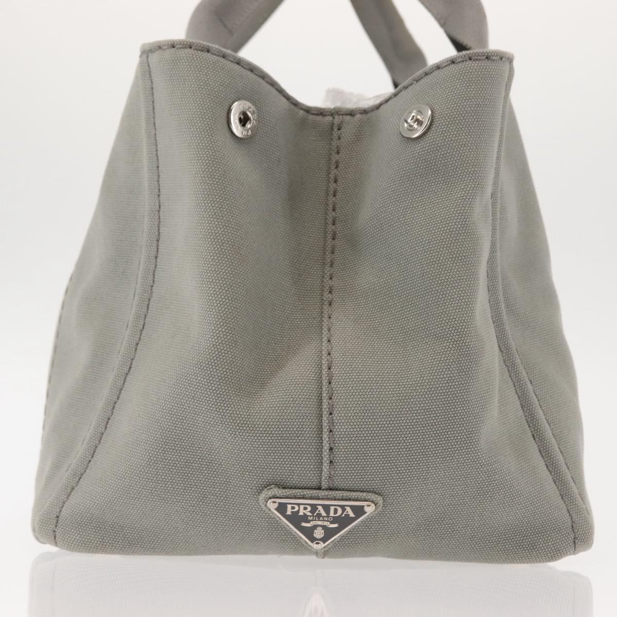 PRADA Canapa MM Hand Bag Canvas Gray Silver Auth hk3116