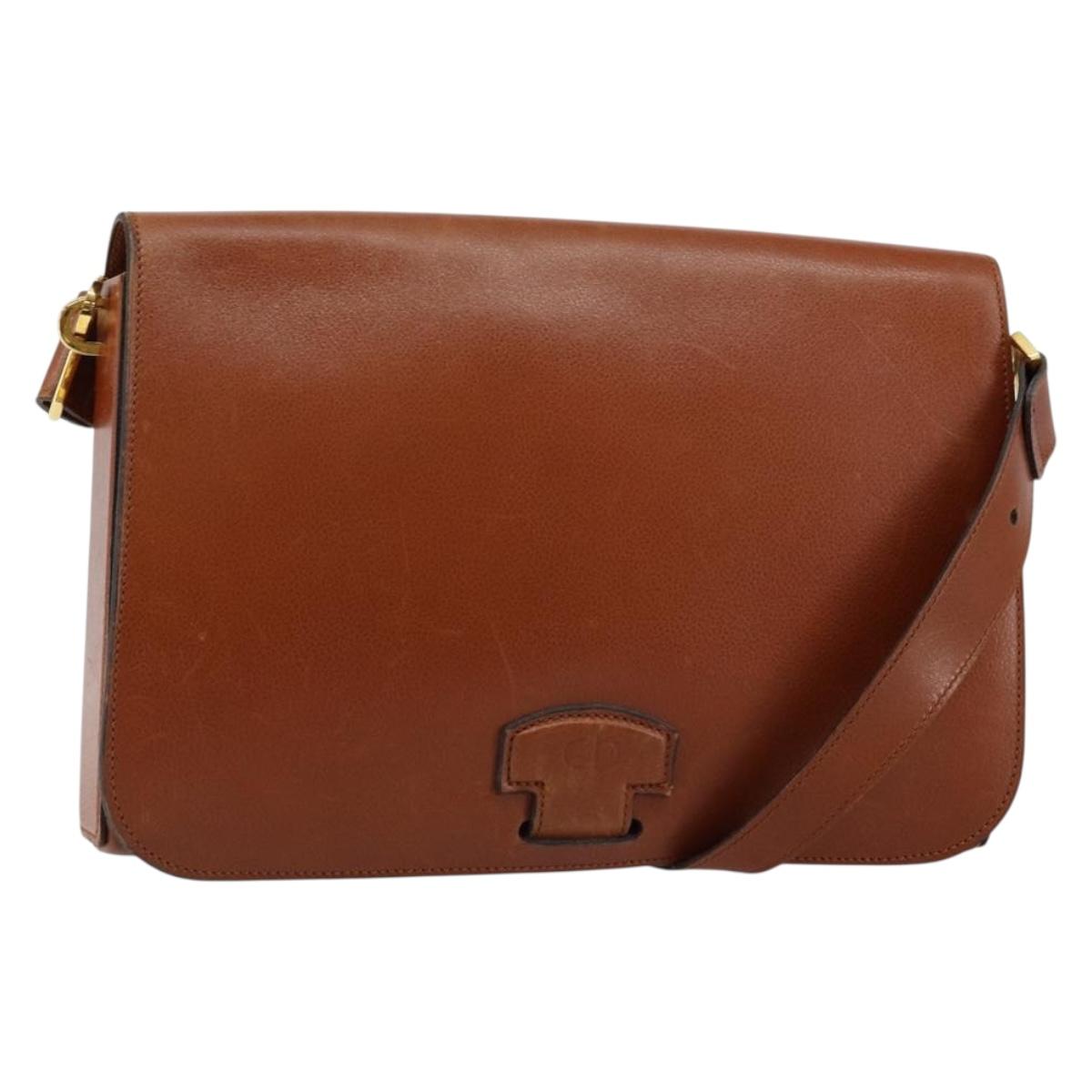 Christian Dior Shoulder Bag Leather Brown Gold Auth hk3117
