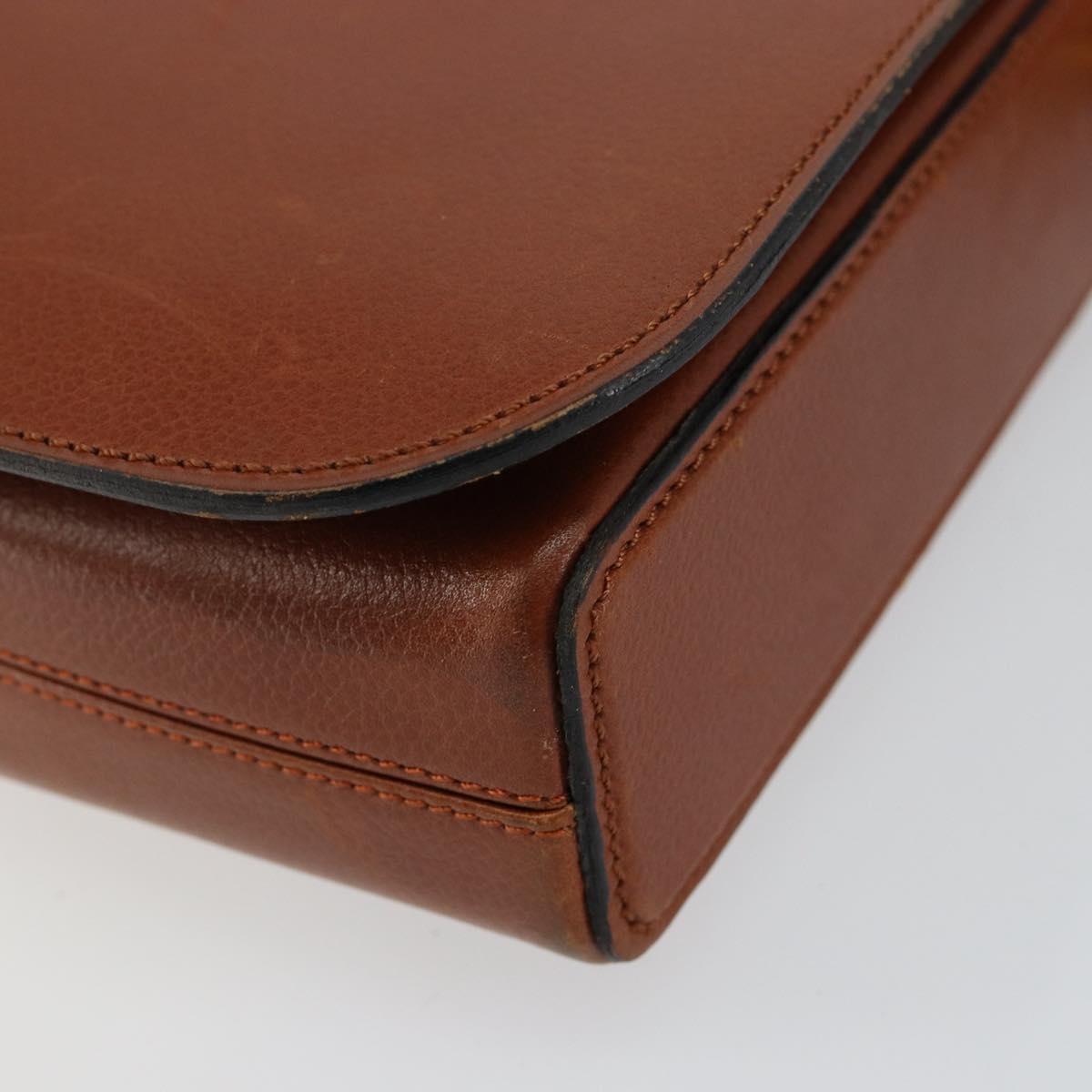 Christian Dior Shoulder Bag Leather Brown Gold Auth hk3117