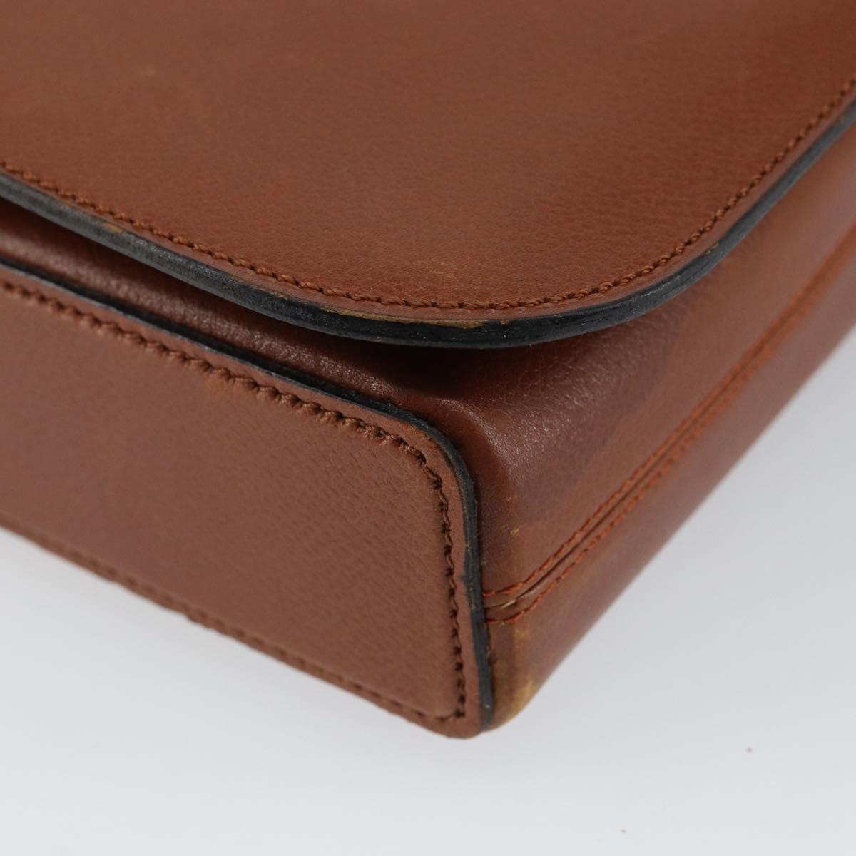 Christian Dior Shoulder Bag Leather Brown Gold Auth hk3117