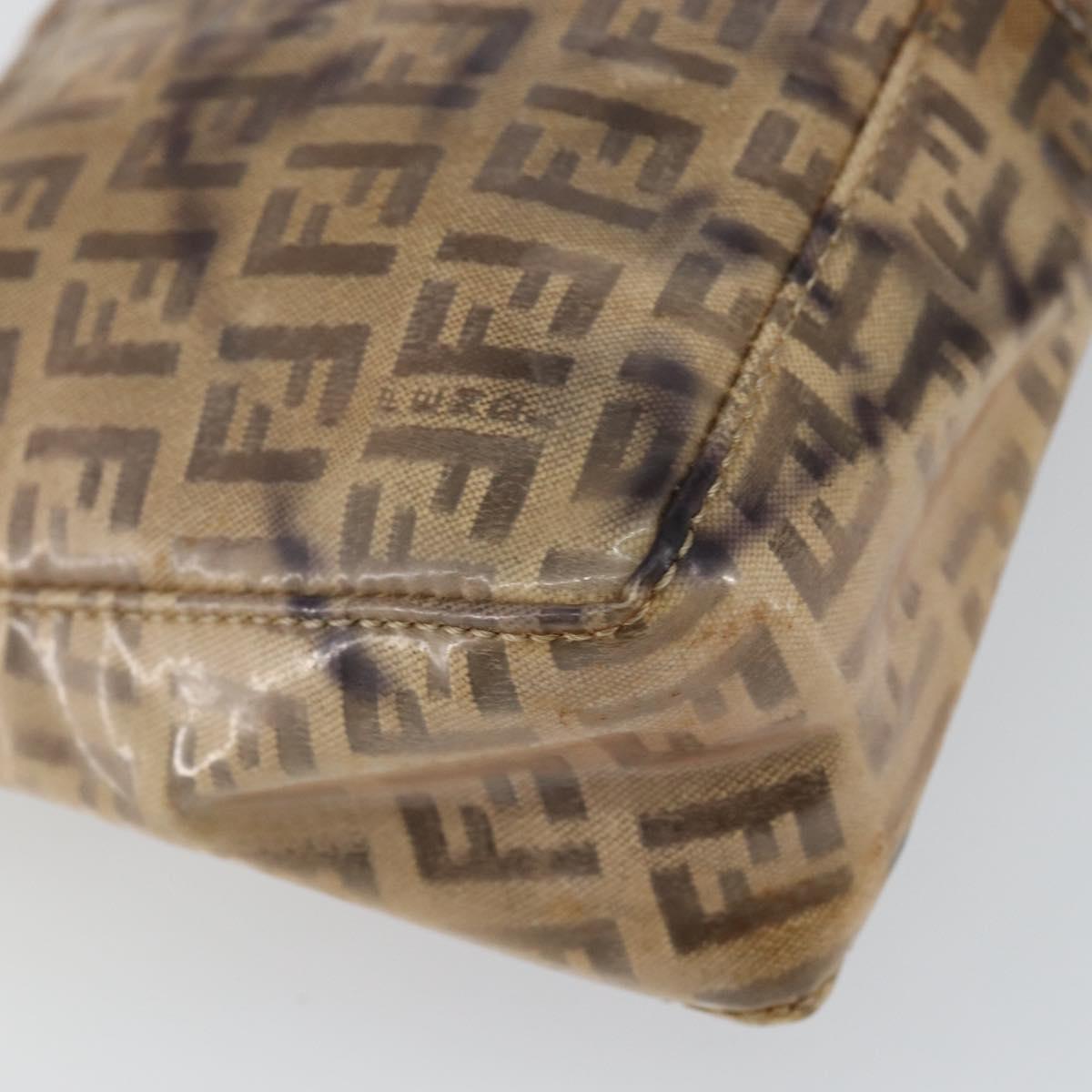 FENDI Zucchino Canvas Hand Bag Enamel Brown Gold Auth hk3118