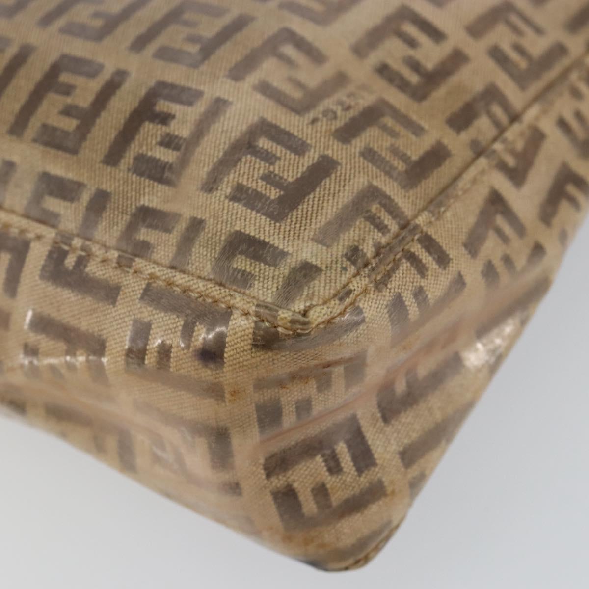 FENDI Zucchino Canvas Hand Bag Enamel Brown Gold Auth hk3118