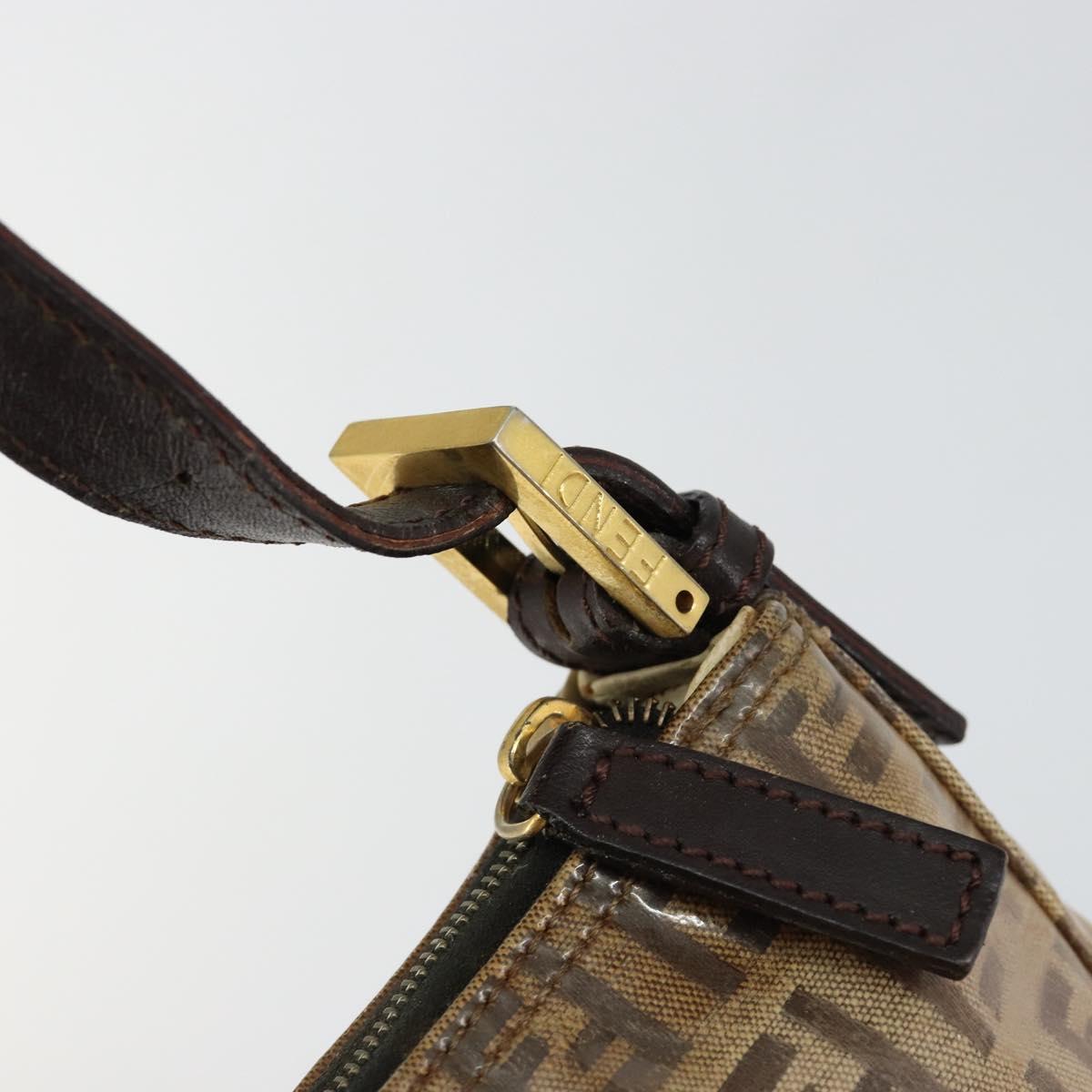 FENDI Zucchino Canvas Hand Bag Enamel Brown Gold Auth hk3118