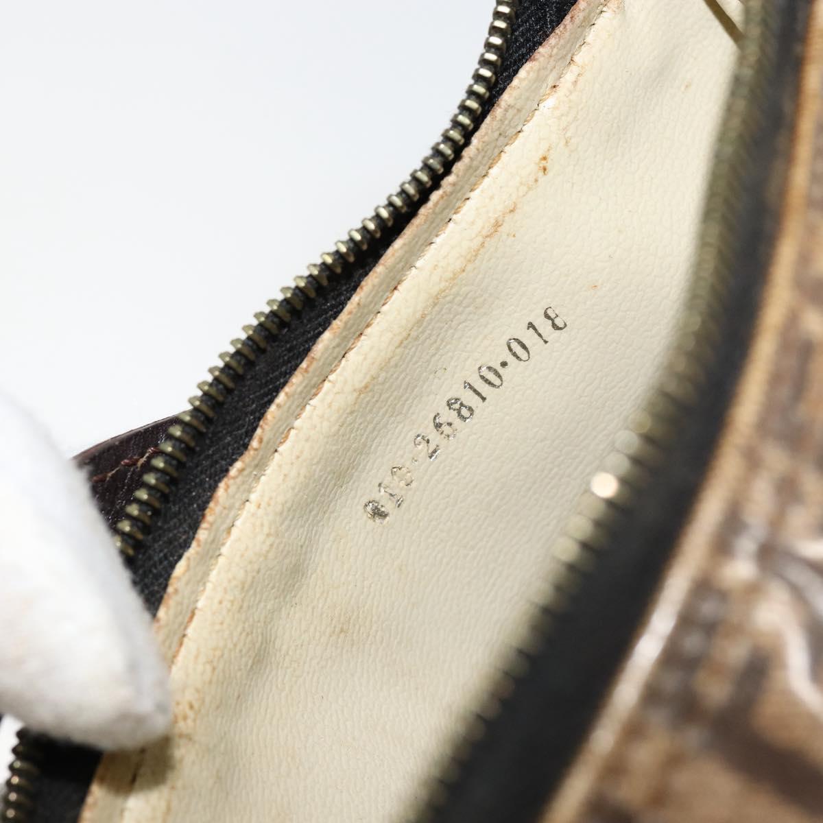 FENDI Zucchino Canvas Hand Bag Enamel Brown Gold Auth hk3118