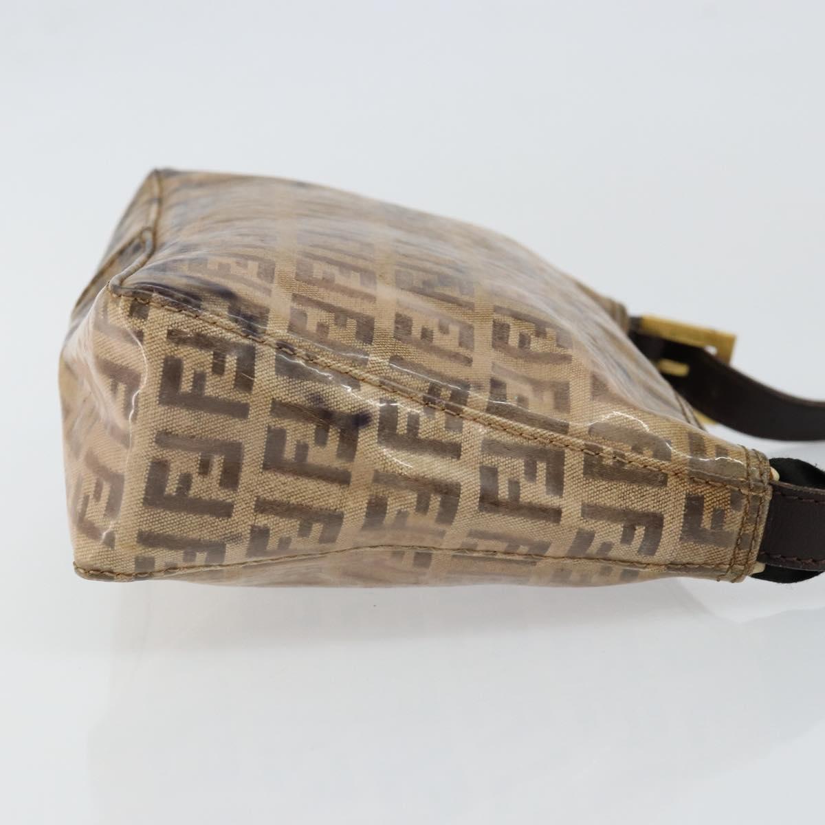 FENDI Zucchino Canvas Hand Bag Enamel Brown Gold Auth hk3118