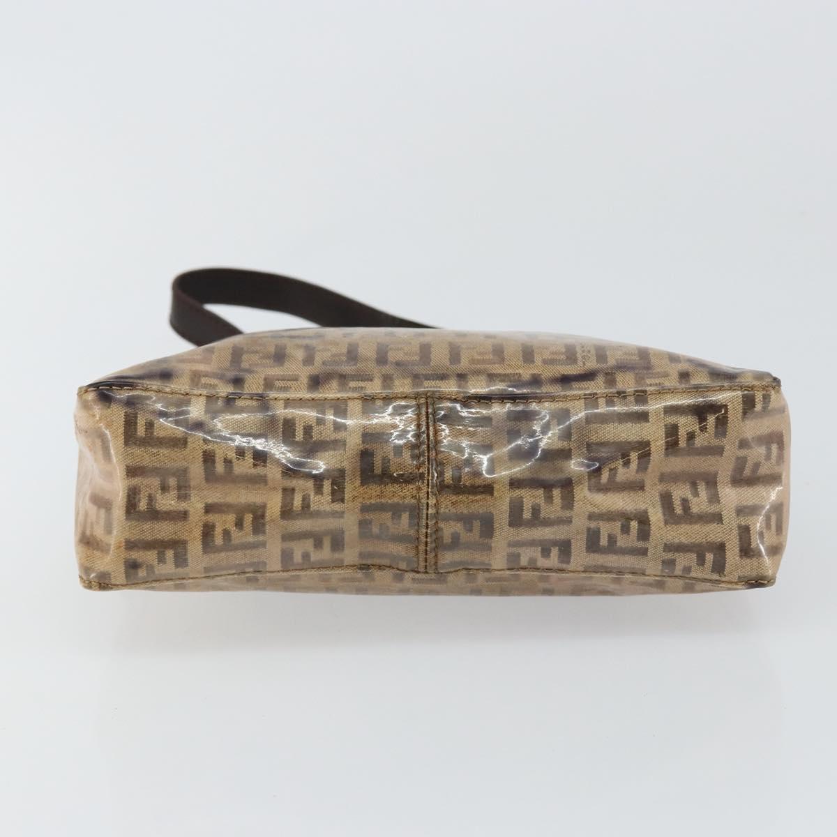 FENDI Zucchino Canvas Hand Bag Enamel Brown Gold Auth hk3118