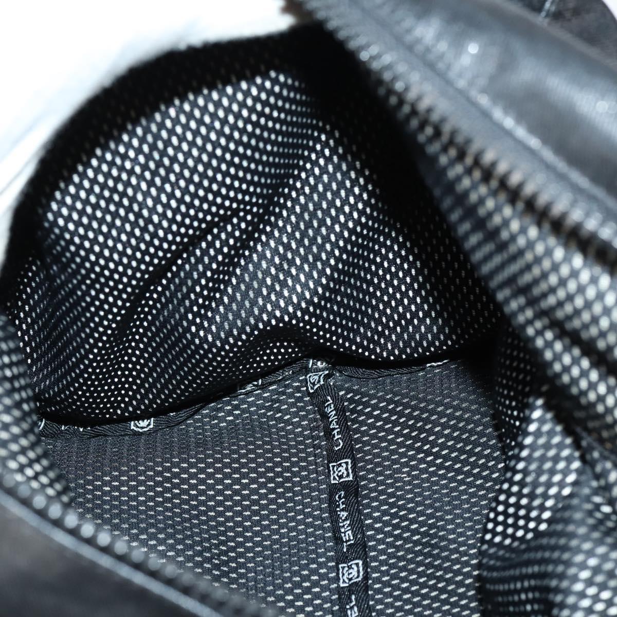 CHANEL Sports Boston Bag PVC Canvas Black Silver CC Auth hk3120