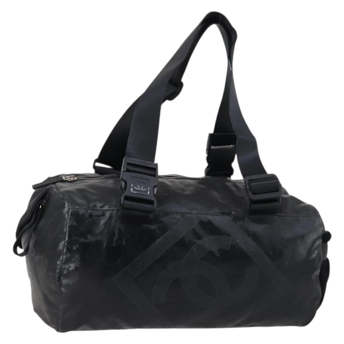 CHANEL Sports Boston Bag PVC Canvas Black Silver CC Auth hk3120