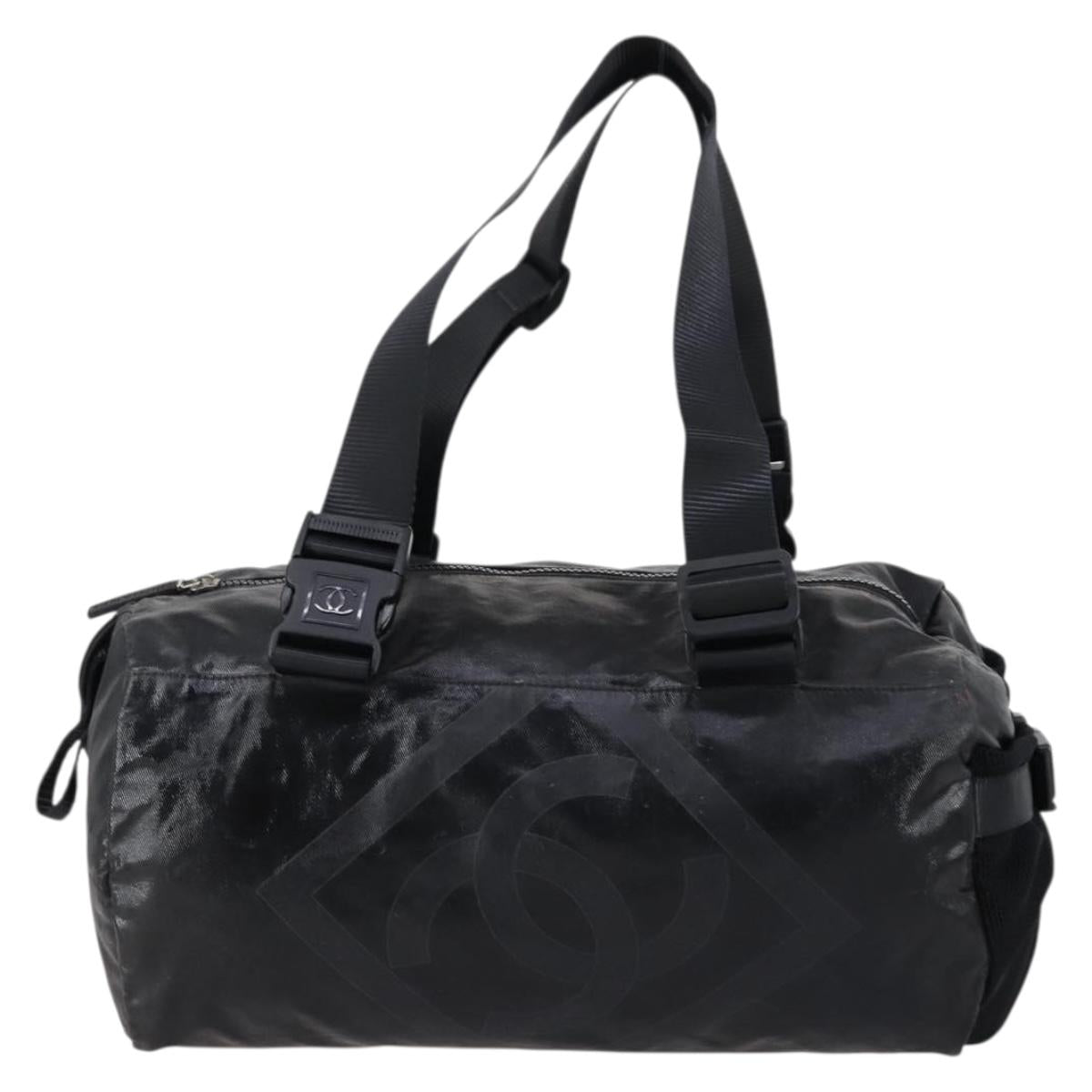 CHANEL Sports Boston Bag PVC Canvas Black Silver CC Auth hk3120