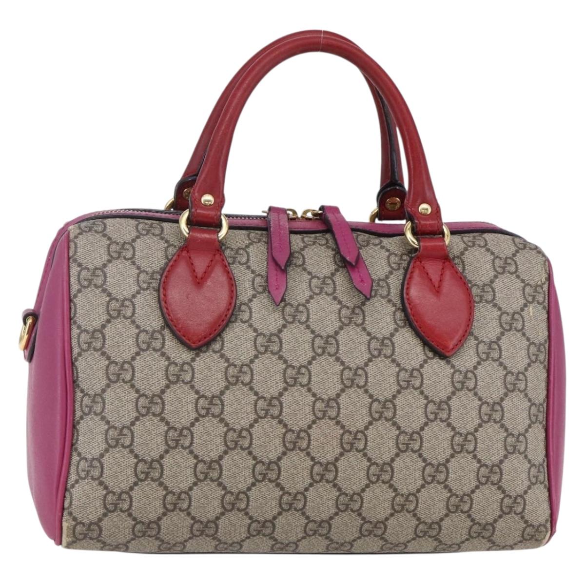 GUCCI GG Supreme Boston Bag PVC Leather 2way Beige Pink Red Auth hk3121