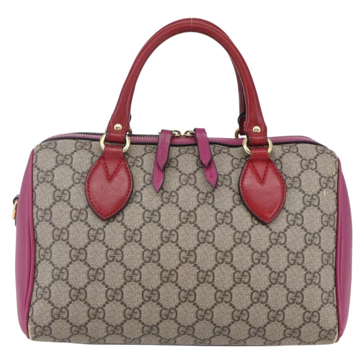 GUCCI GG Supreme Boston Bag PVC Leather 2way Beige Pink Red Auth hk3121
