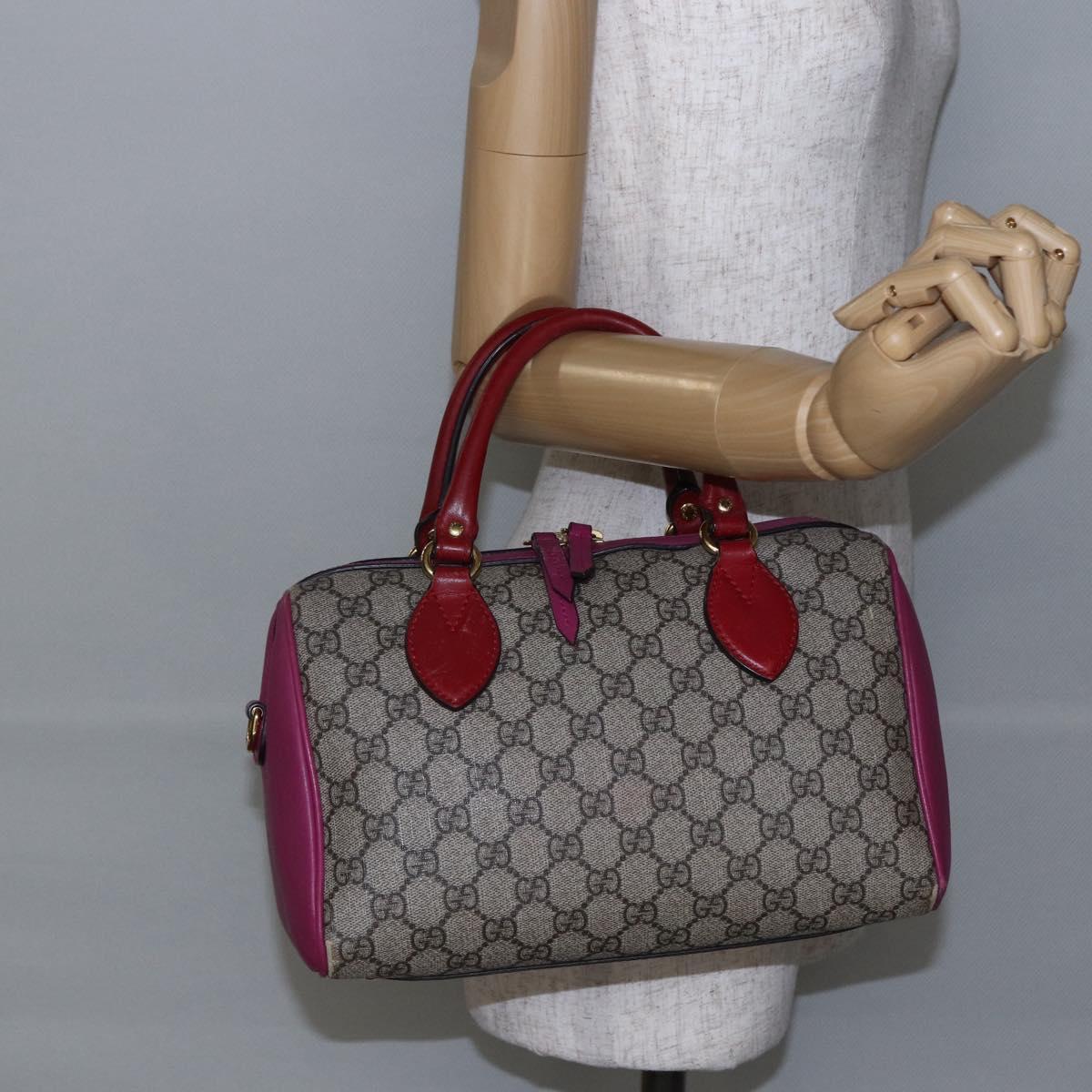 GUCCI GG Supreme Boston Bag PVC Leather 2way Beige Pink Red Auth hk3121