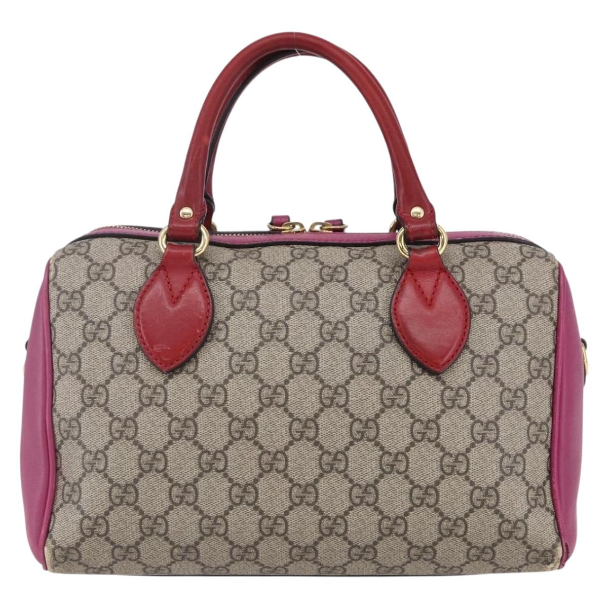 GUCCI GG Supreme Boston Bag PVC Leather 2way Beige Pink Red Auth hk3121