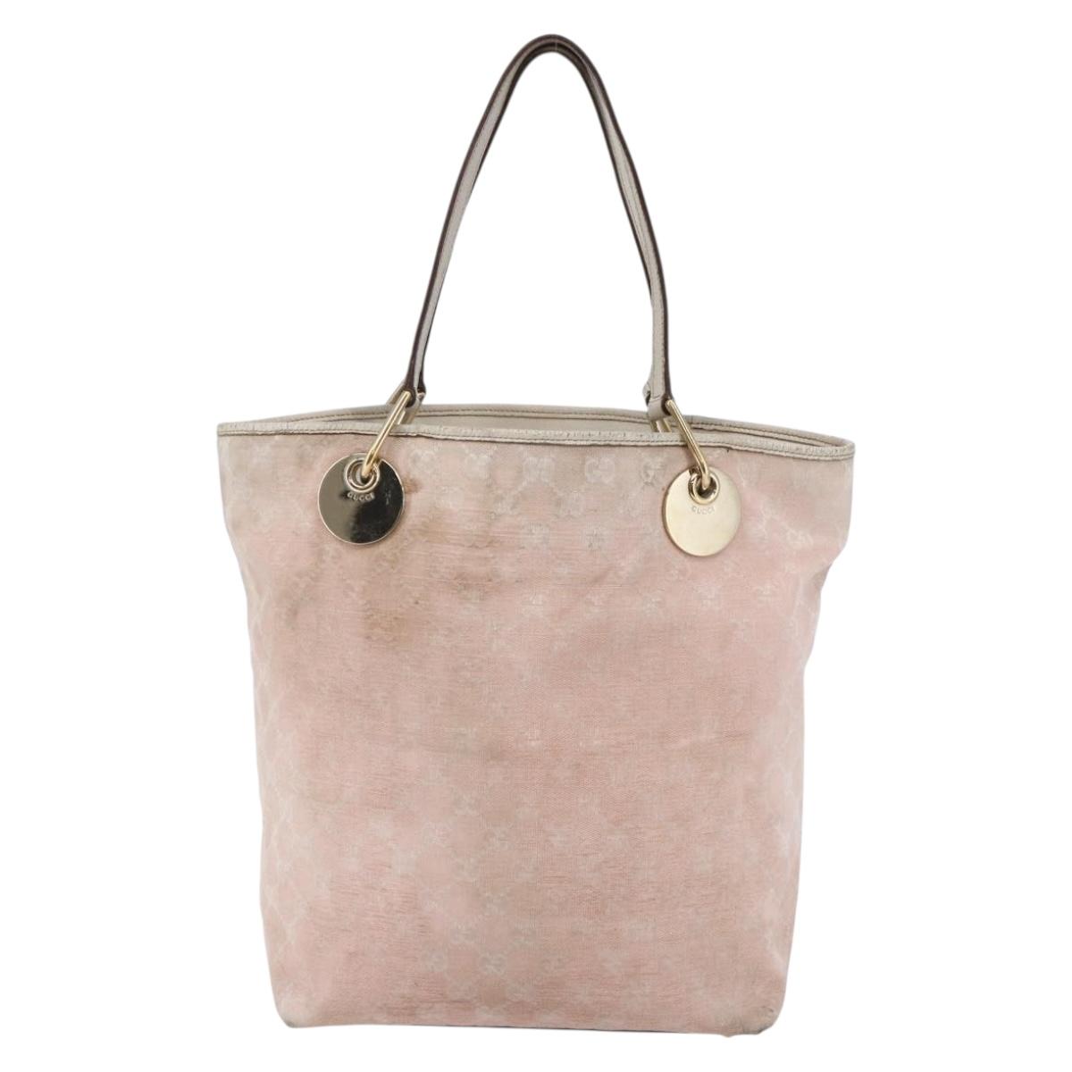 GUCCI GG Canvas Tote Bag Pink Gold 120836 Auth hk3124