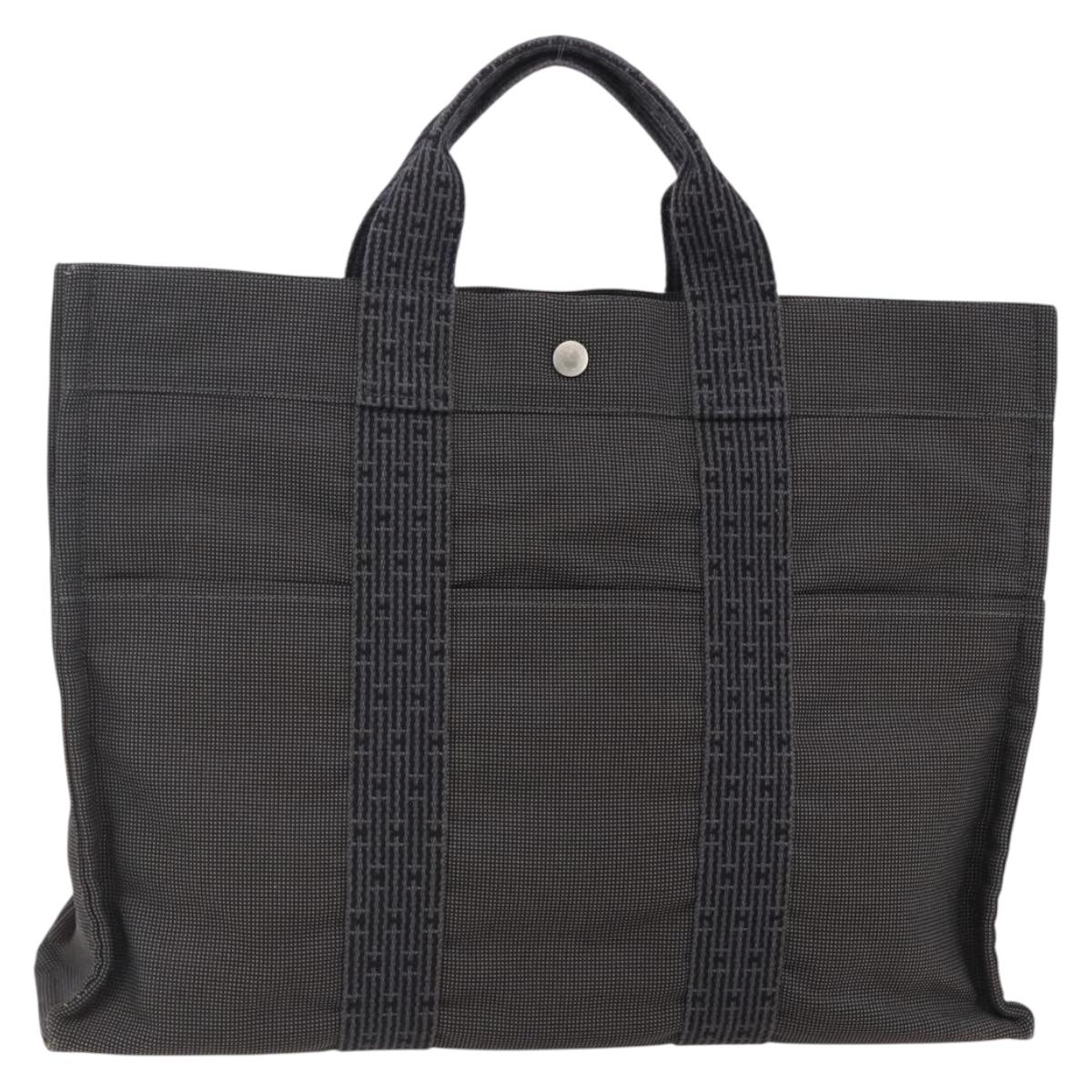 HERMES Her Line MM Hand Bag Canvas Gray Auth hk3126
