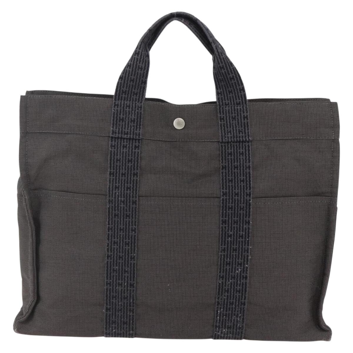 HERMES Her Line MM Hand Bag Canvas Gray Auth hk3127