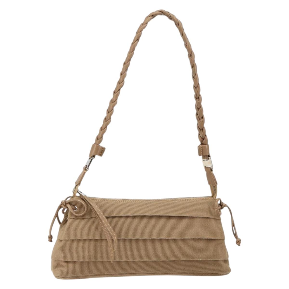 Salvatore Ferragamo Vala Shoulder Bag Nylon Beige Silver Auth hk3128
