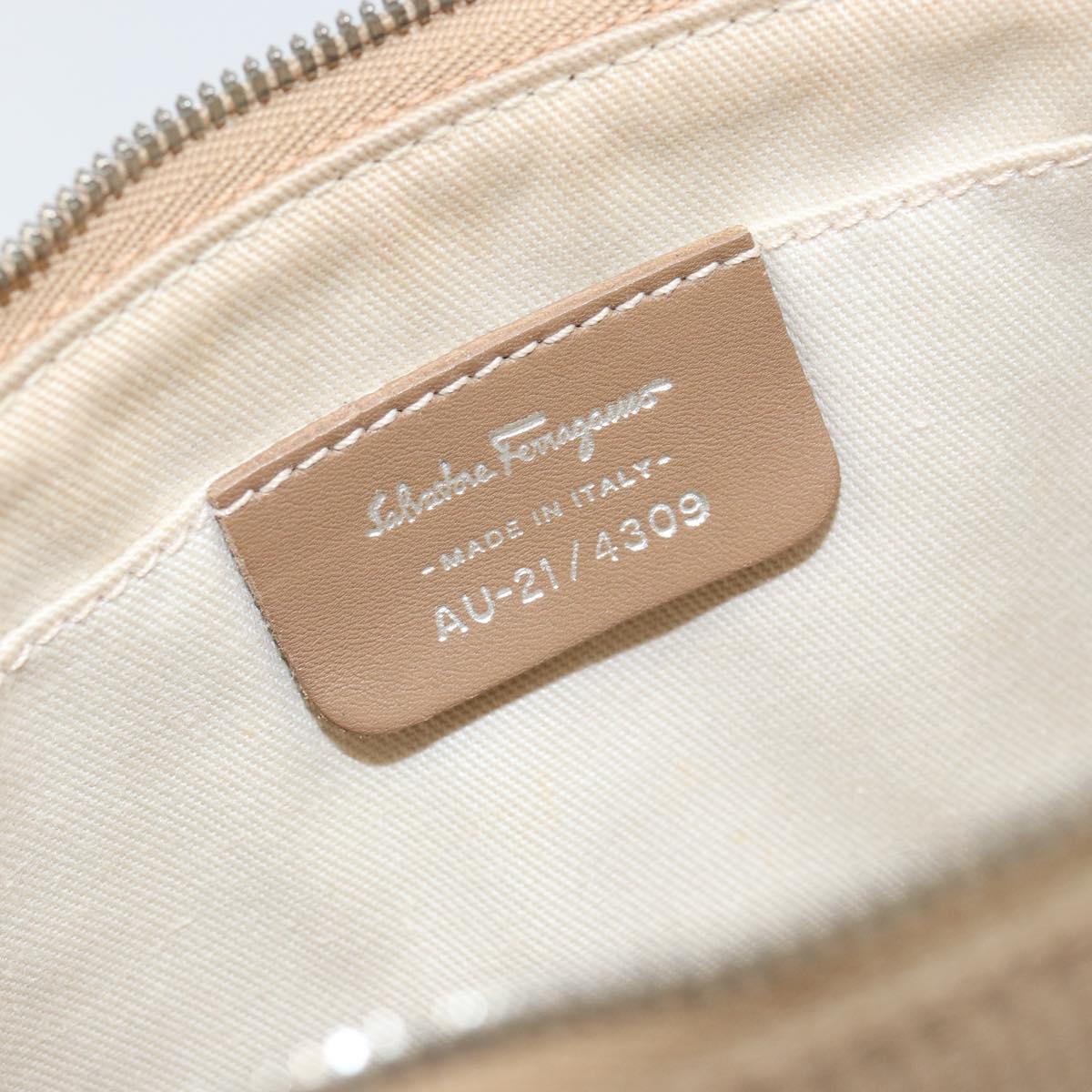 Salvatore Ferragamo Vala Shoulder Bag Nylon Beige Silver Auth hk3128